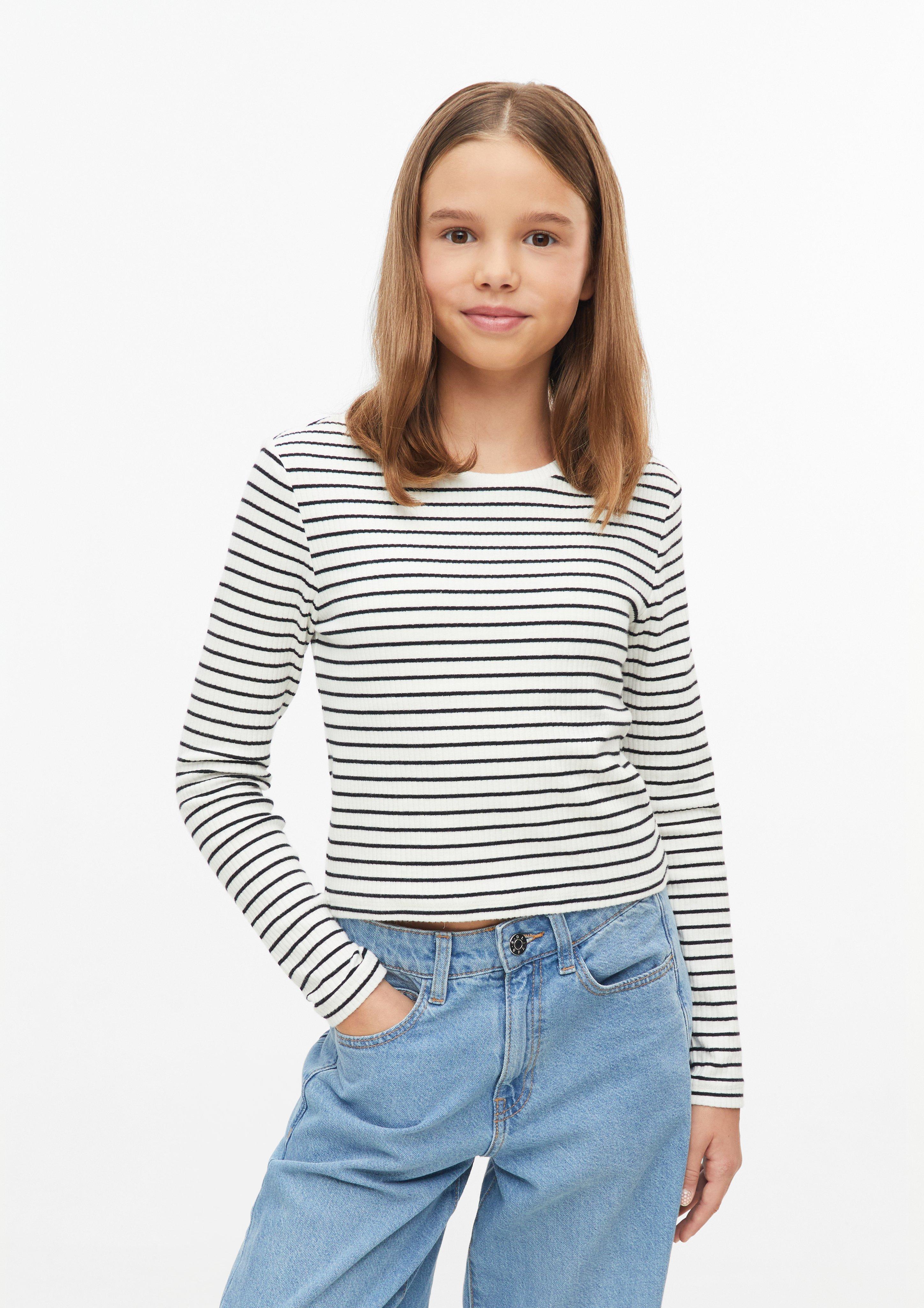 Skrajšana majica dolg rokav kroja Slim Fit z rebrasto strukturo v barvi krem od s.Oliver