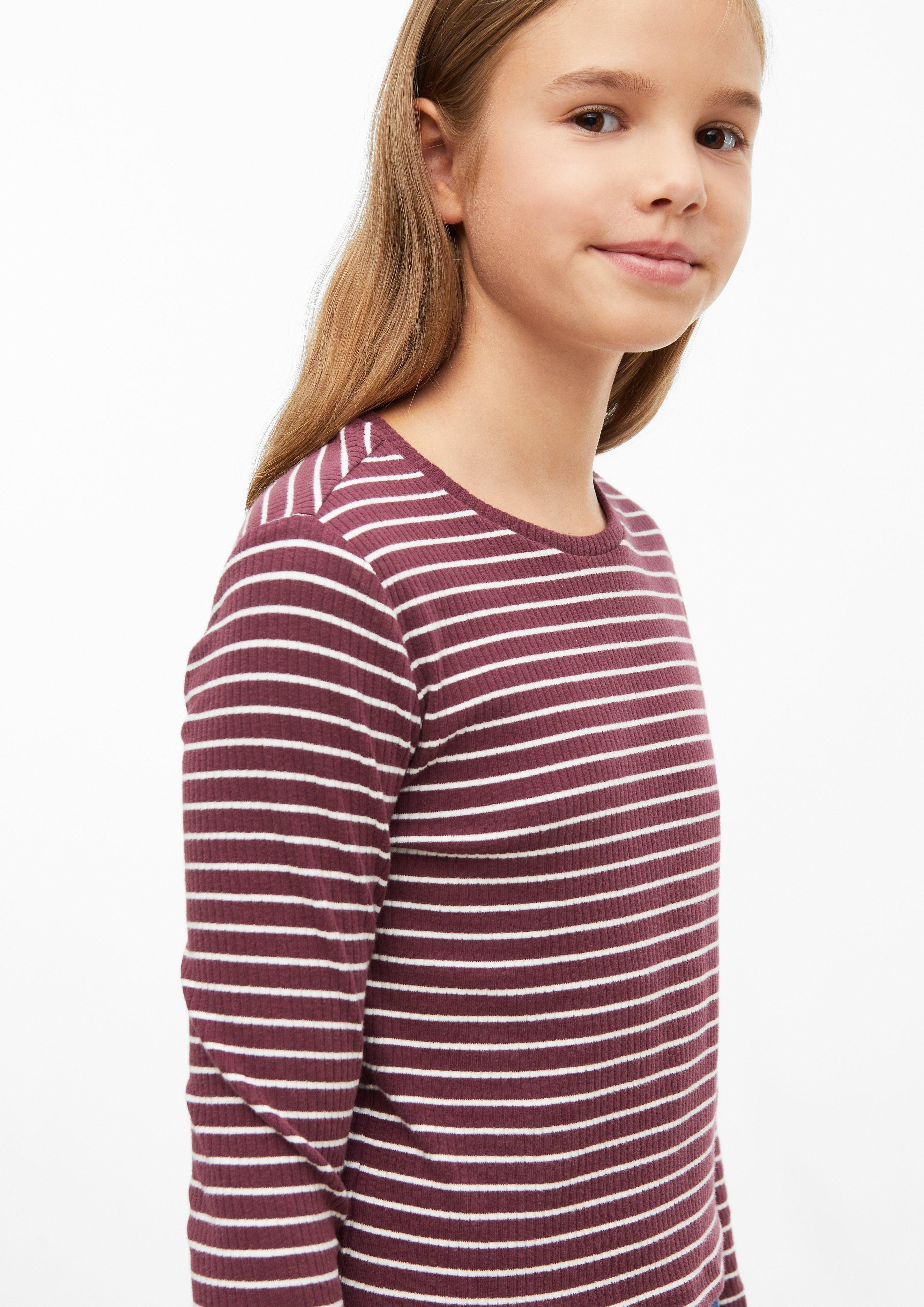 Junior T-shirt à manches longues court, coupe ajustée, avec texture côtelée en rouge de s.Oliver