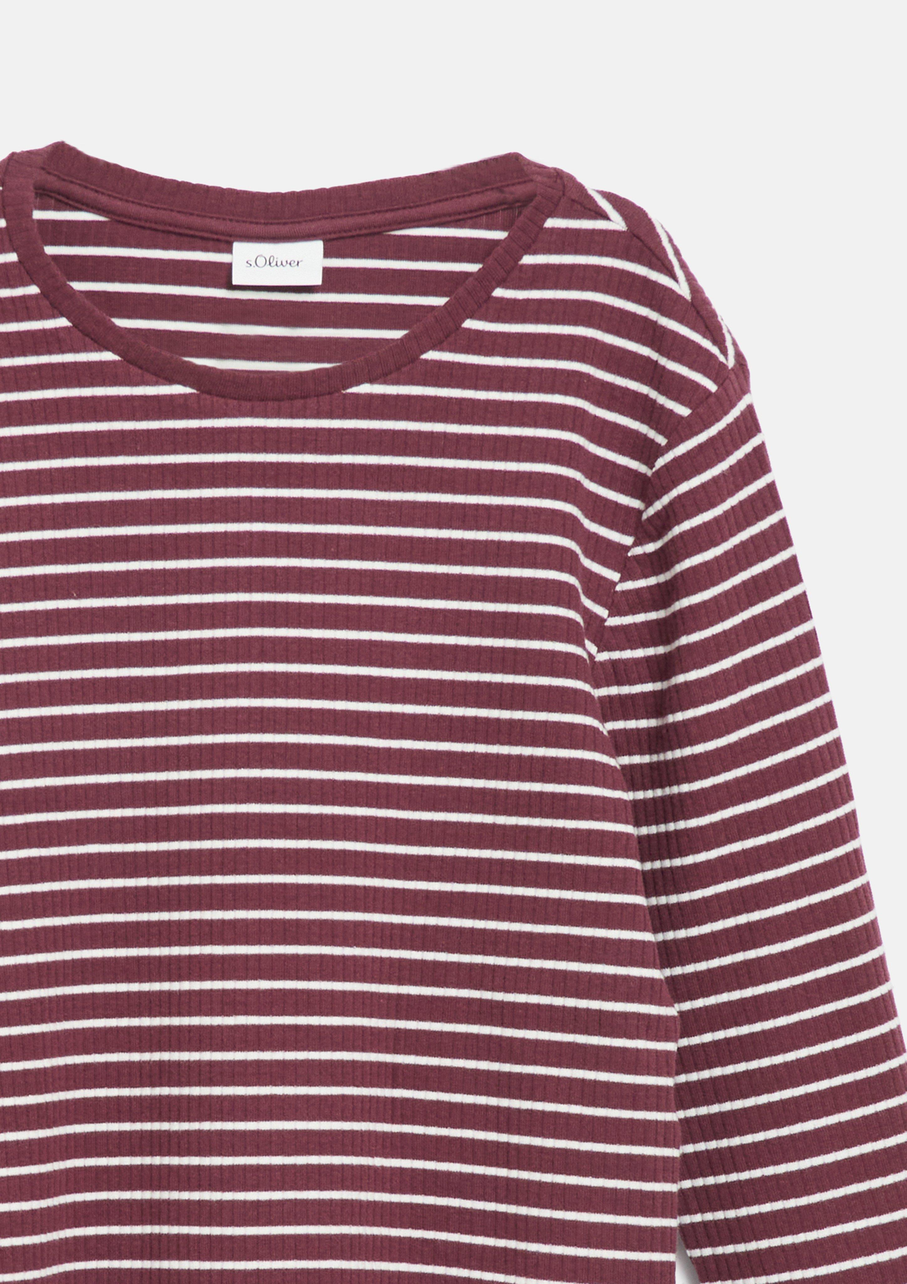 Junior T-shirt à manches longues court, coupe ajustée, avec texture côtelée en rouge de s.Oliver
