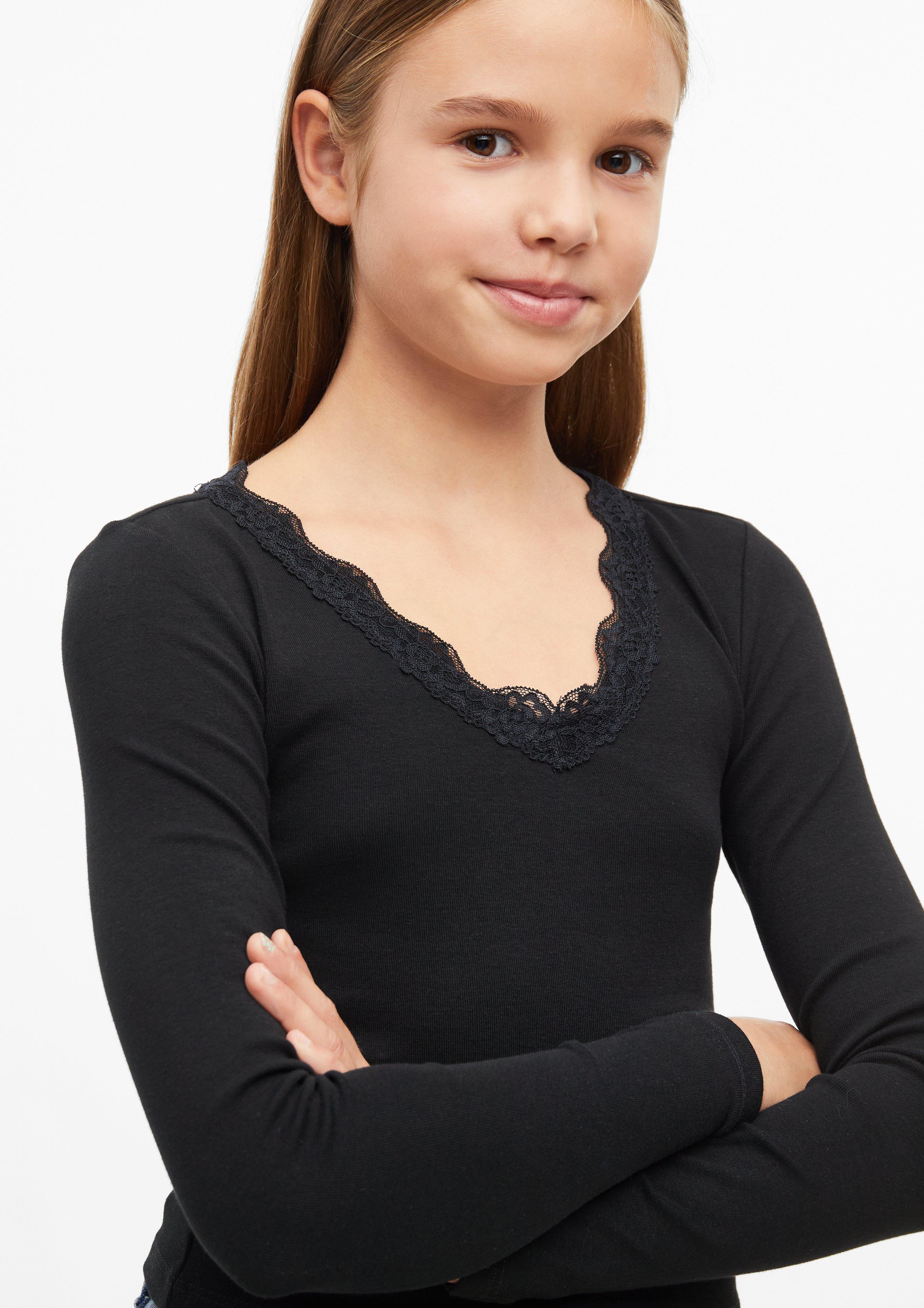 Junior T-shirt à manches longues avec dentelle, coupe ajustée en noir de s.Oliver