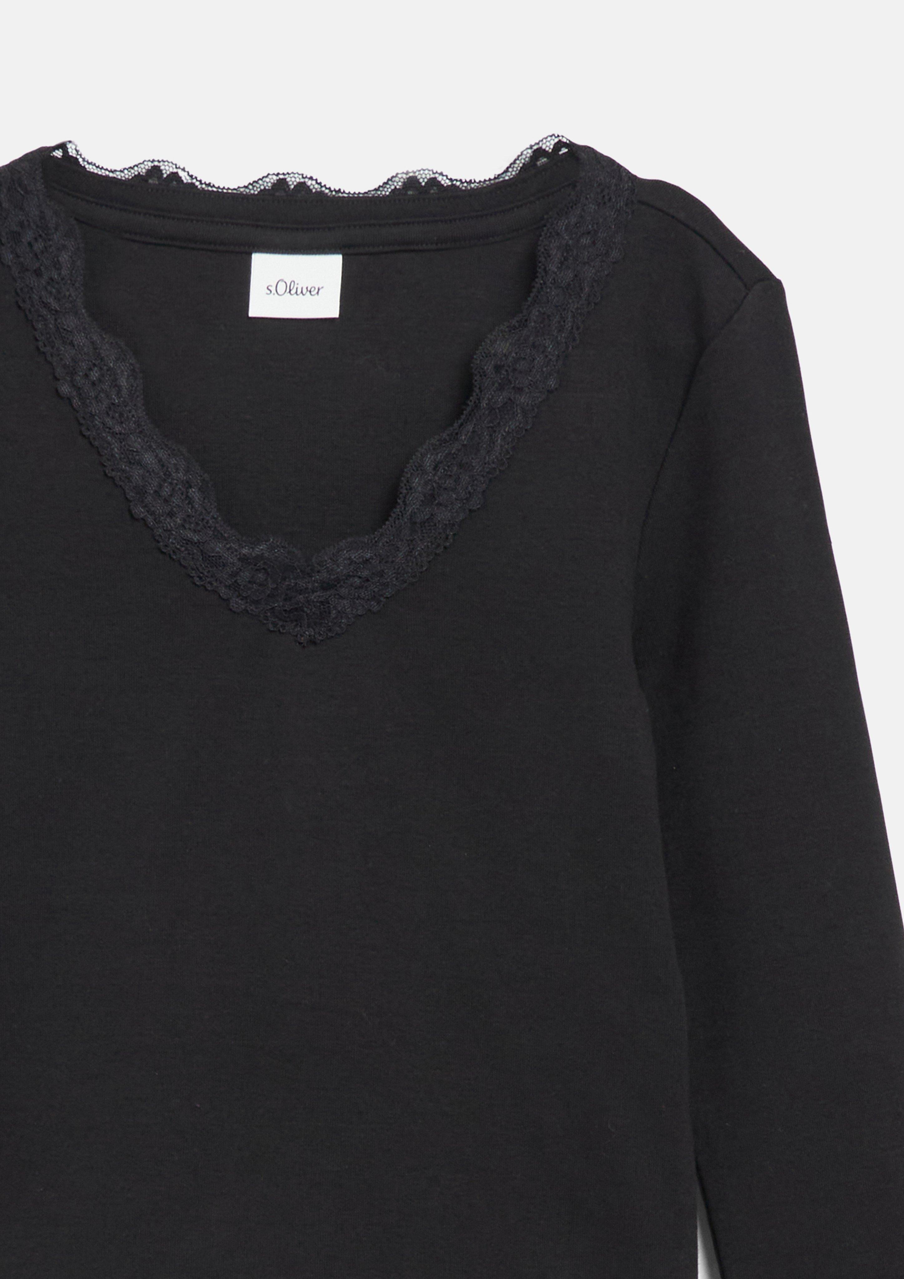 Junior T-shirt à manches longues avec dentelle, coupe ajustée en noir de s.Oliver