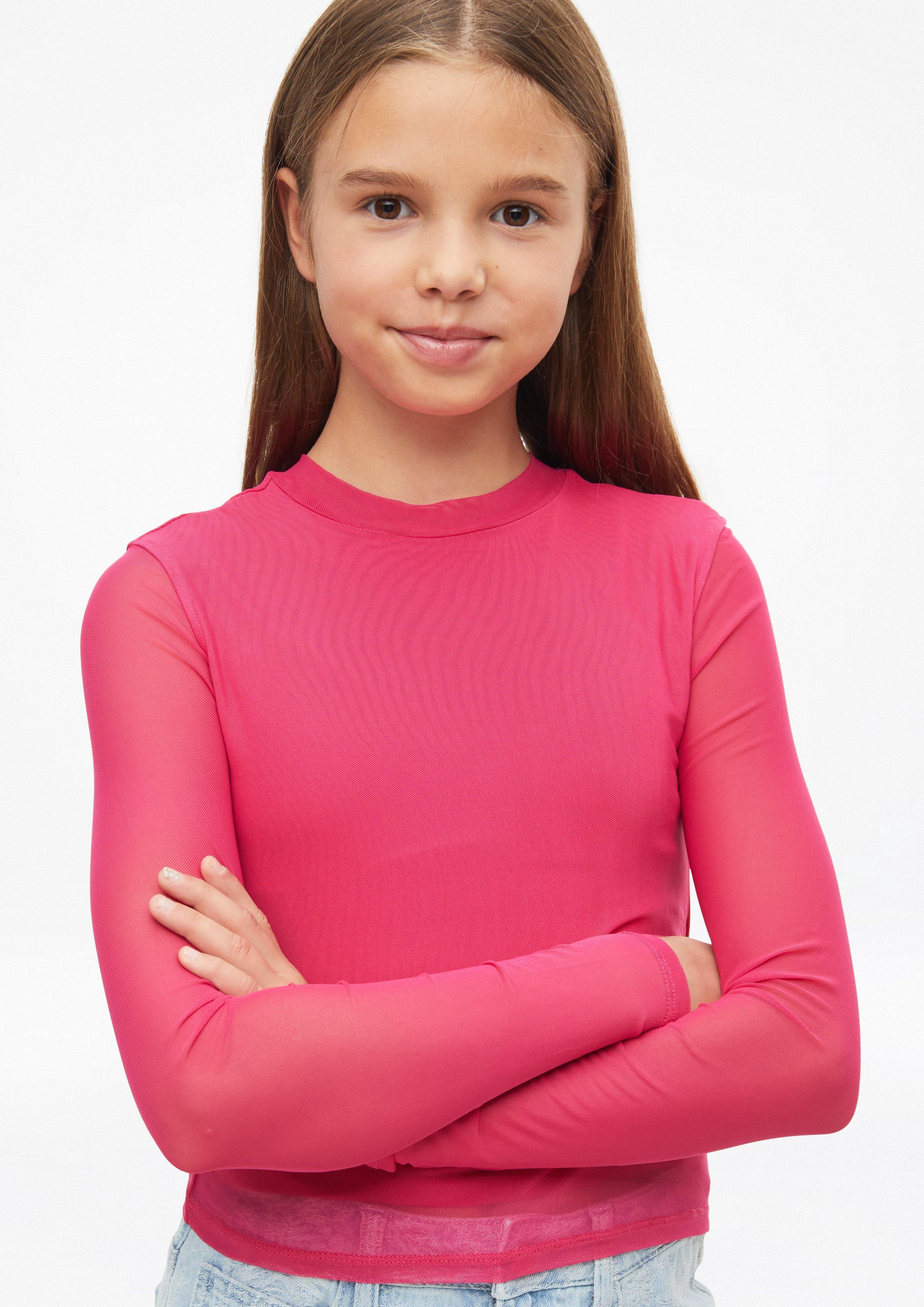 Kids Cropped mesh shirt with subtle gathering in pink by s.Oliver