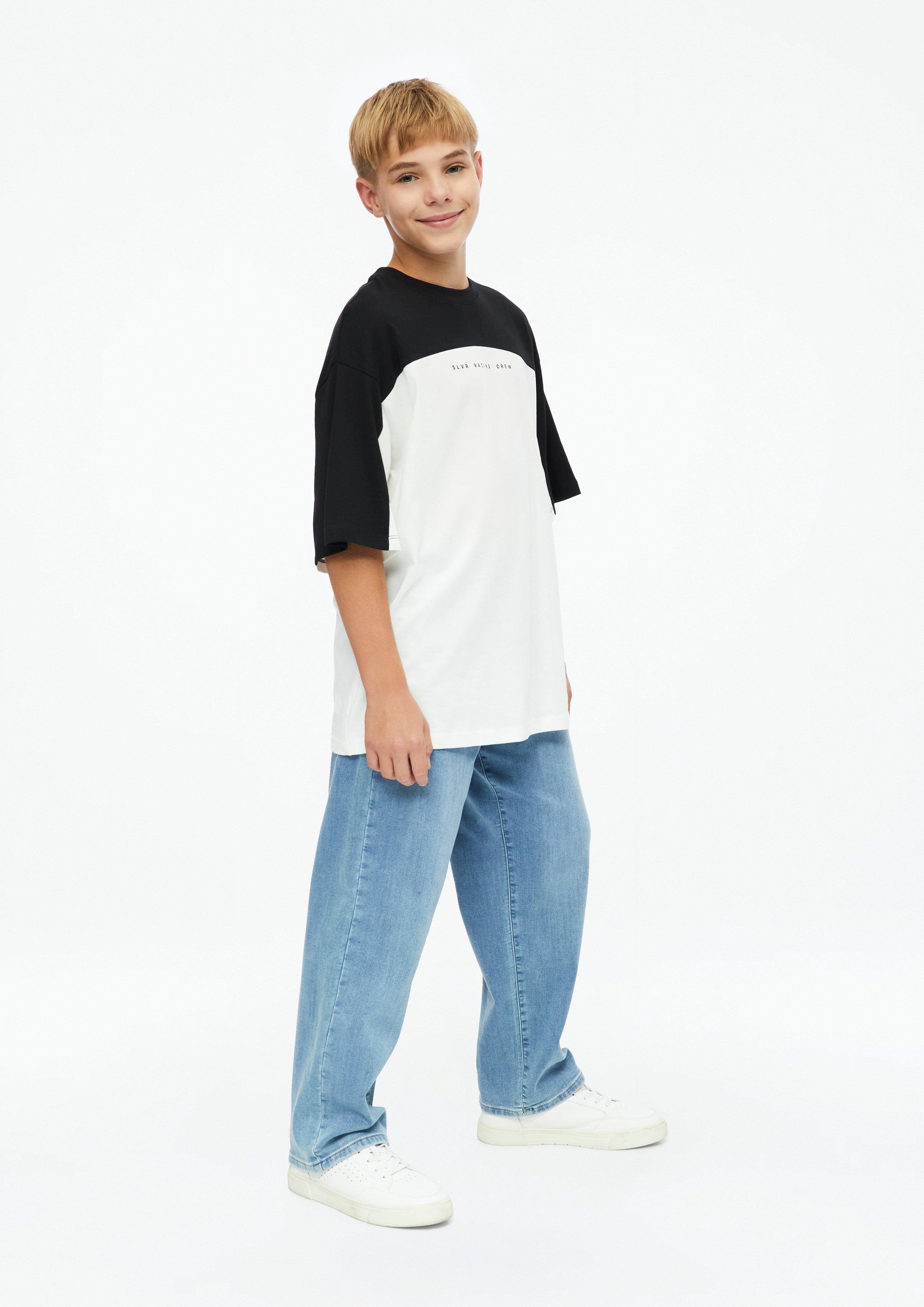 Kinder Oversize T-Shirt mit Colour Blocking und Print in schwarz von s.Oliver