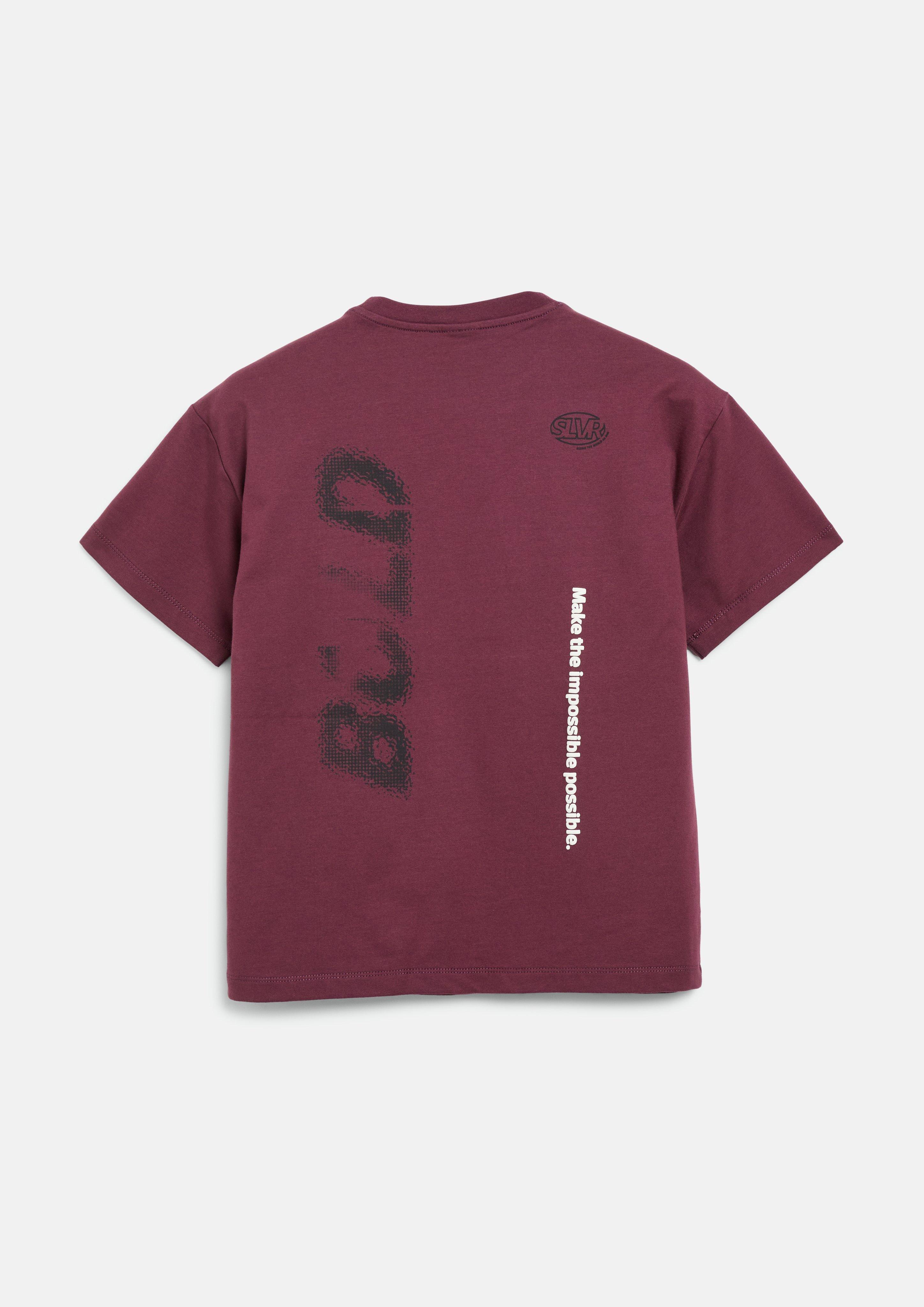 Junior Oversized T-shirt van lichte sweatstof met print in rood van s.Oliver