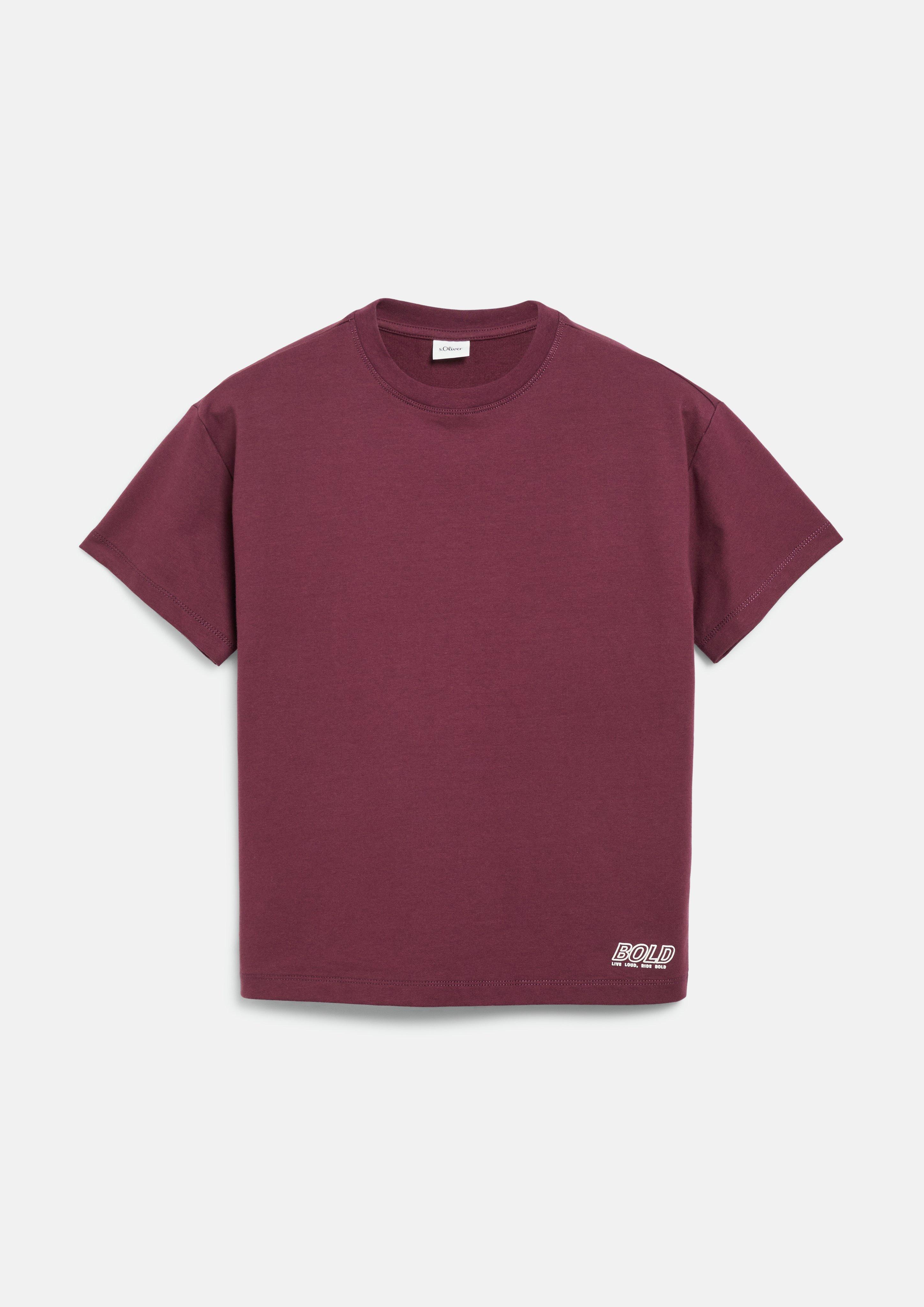 Oversized T-shirt van lichte sweatstof met print in bordeaux van s.Oliver