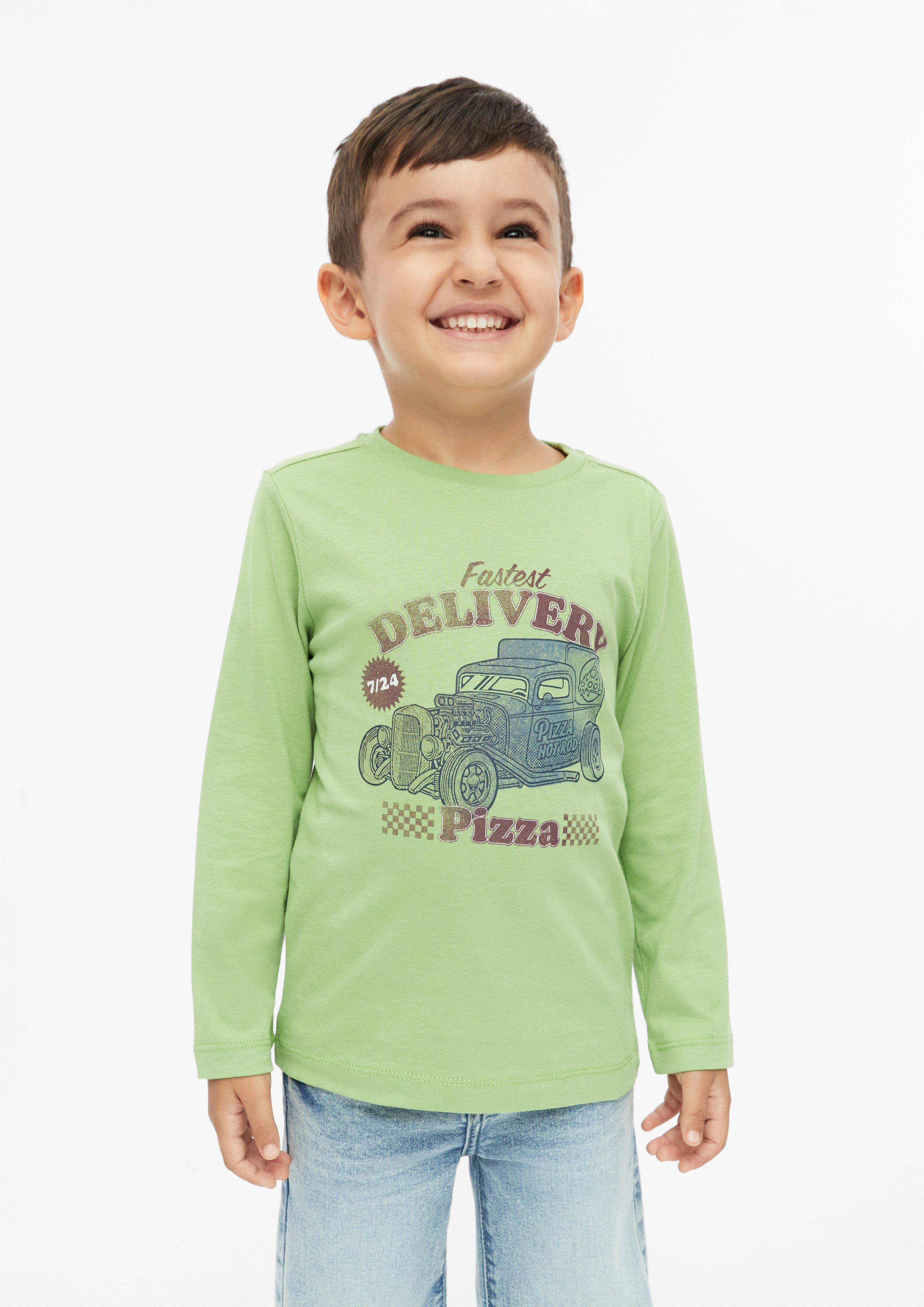 T-shirt met lange mouwen en print in saliegroen van s.Oliver