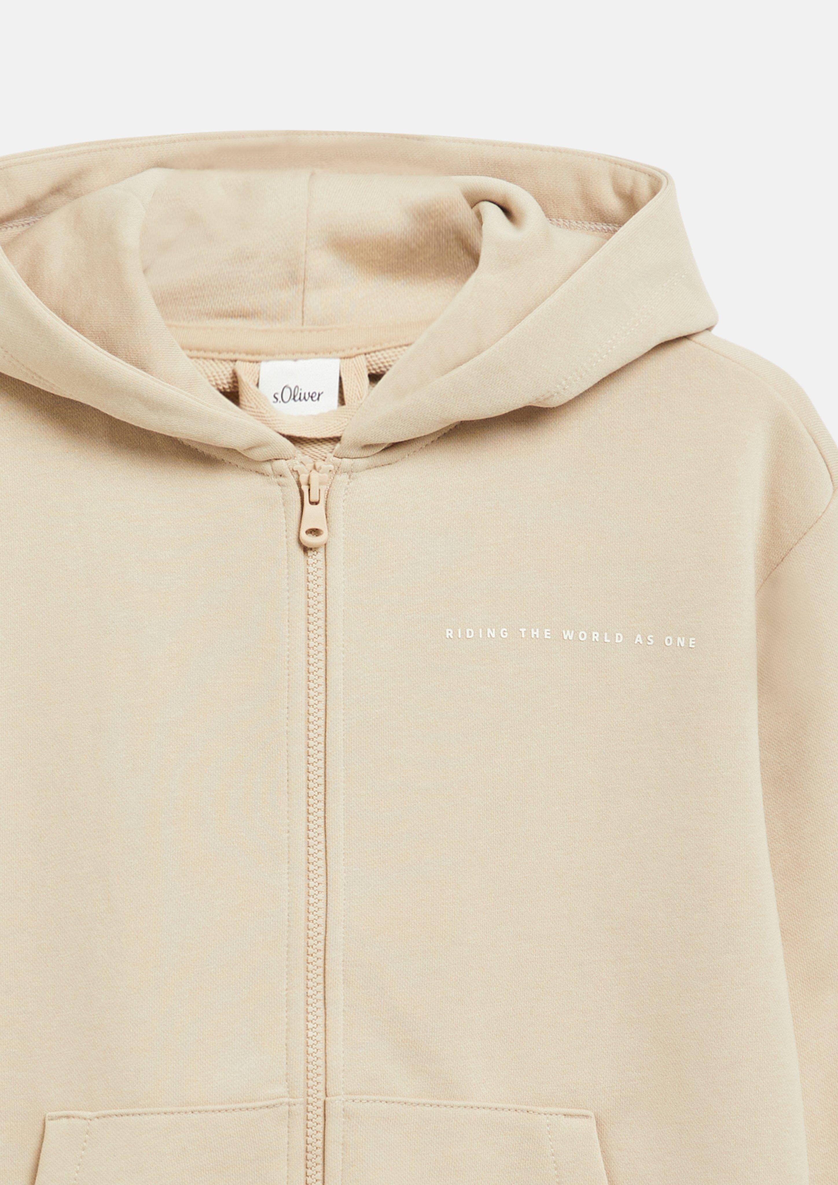 Kinder Oversize Sweatshirtjacke mit Kängurutasche und Printdetails in beige von s.Oliver