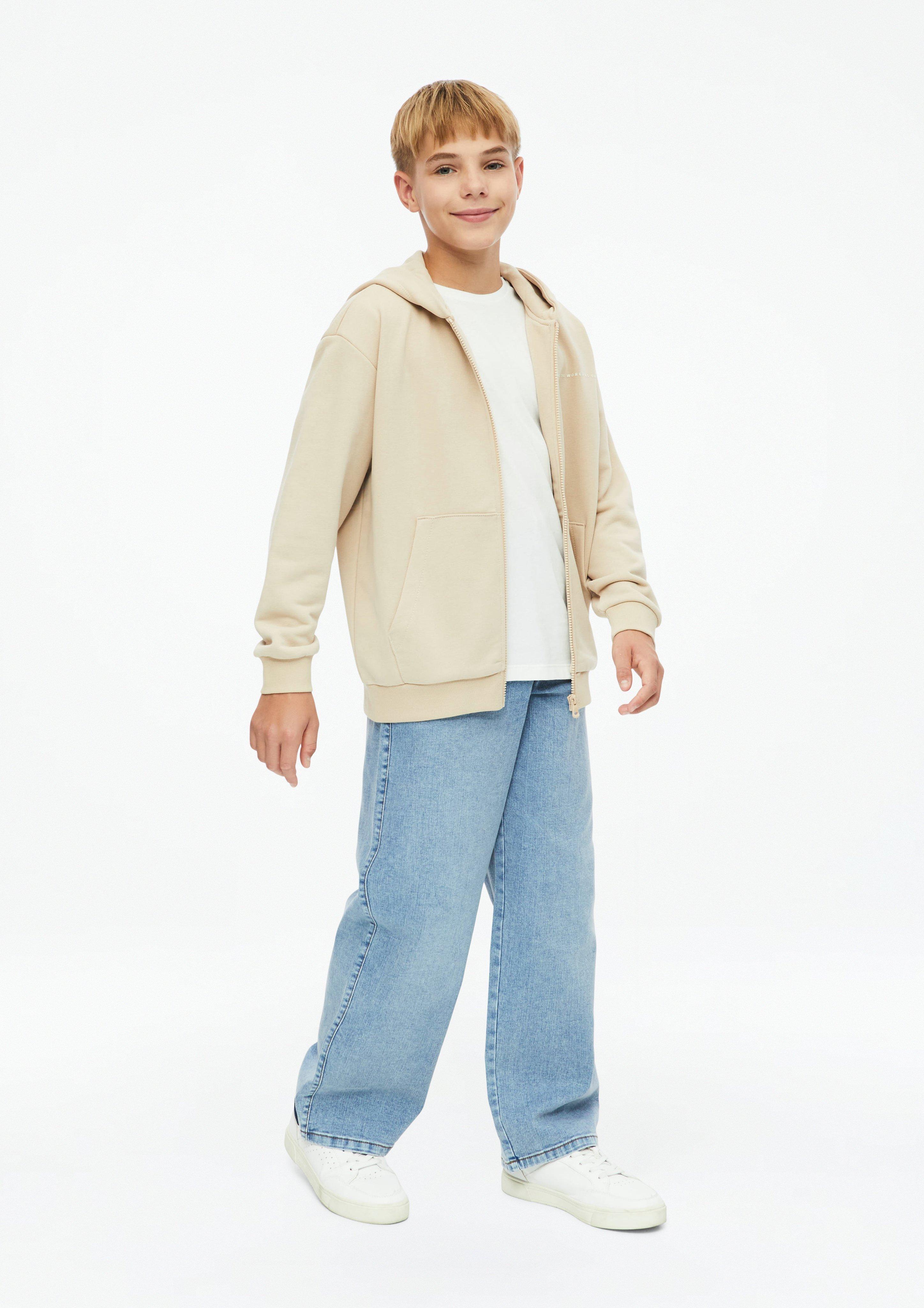 Kinder Oversize Sweatshirtjacke mit Kängurutasche und Printdetails in beige von s.Oliver