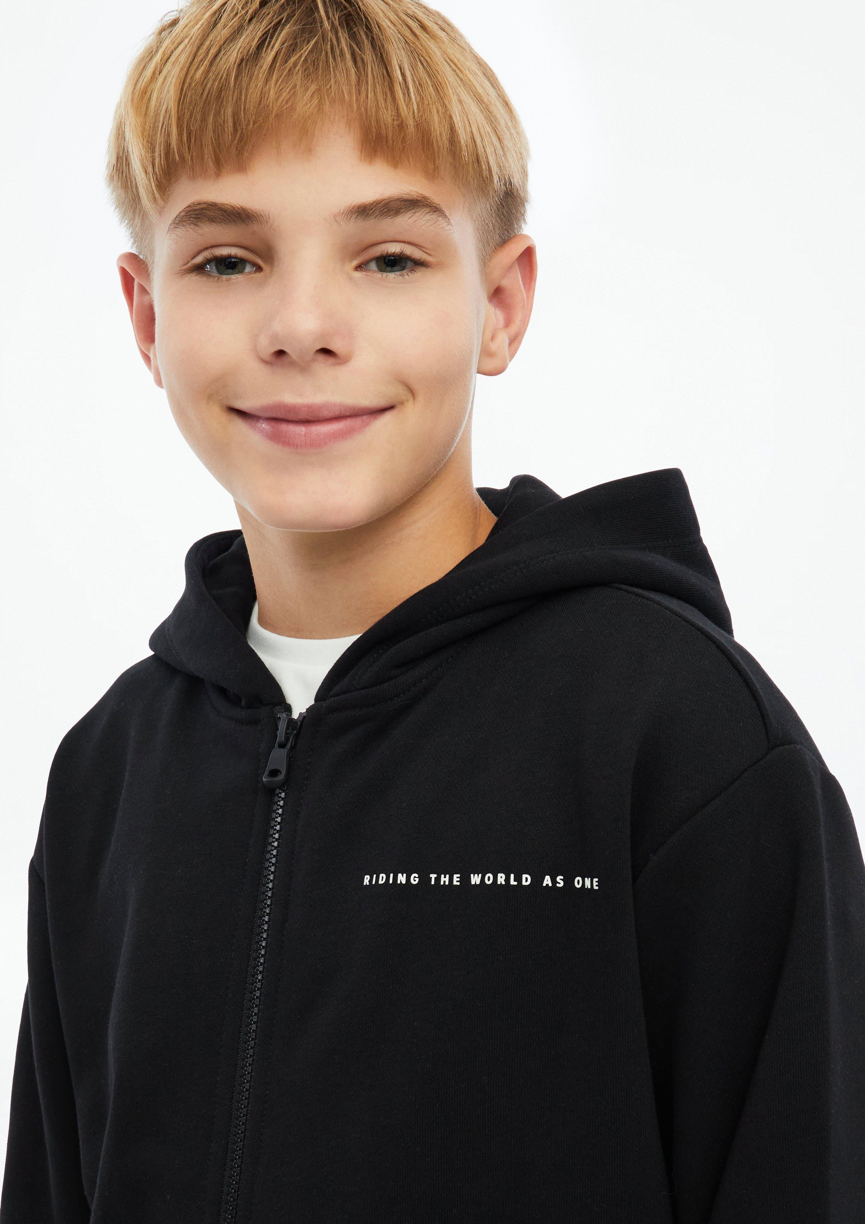 Junior Veste sweat oversize avec poche kangourou et imprimés en noir de s.Oliver