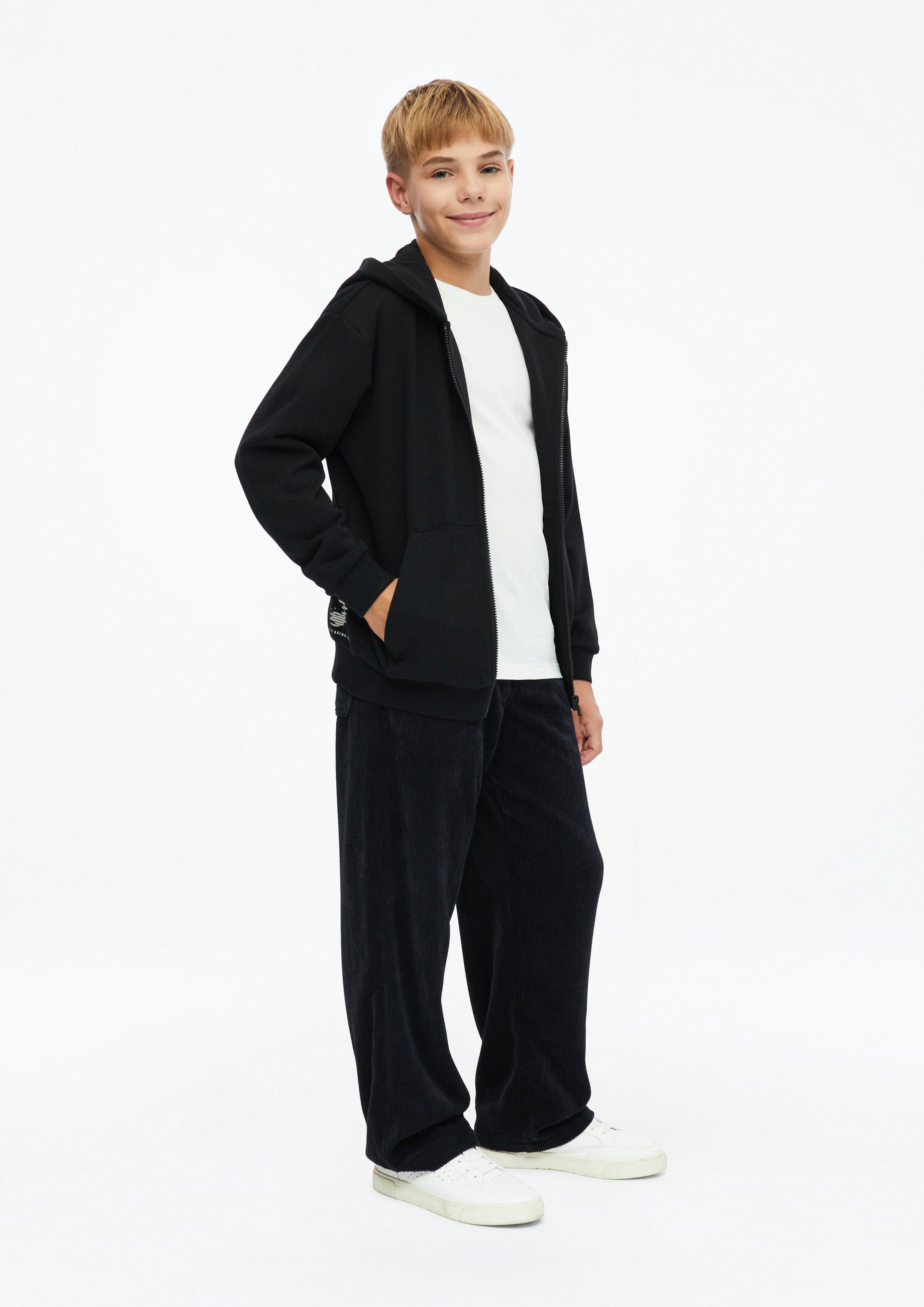 Junior Veste sweat oversize avec poche kangourou et imprimés en noir de s.Oliver