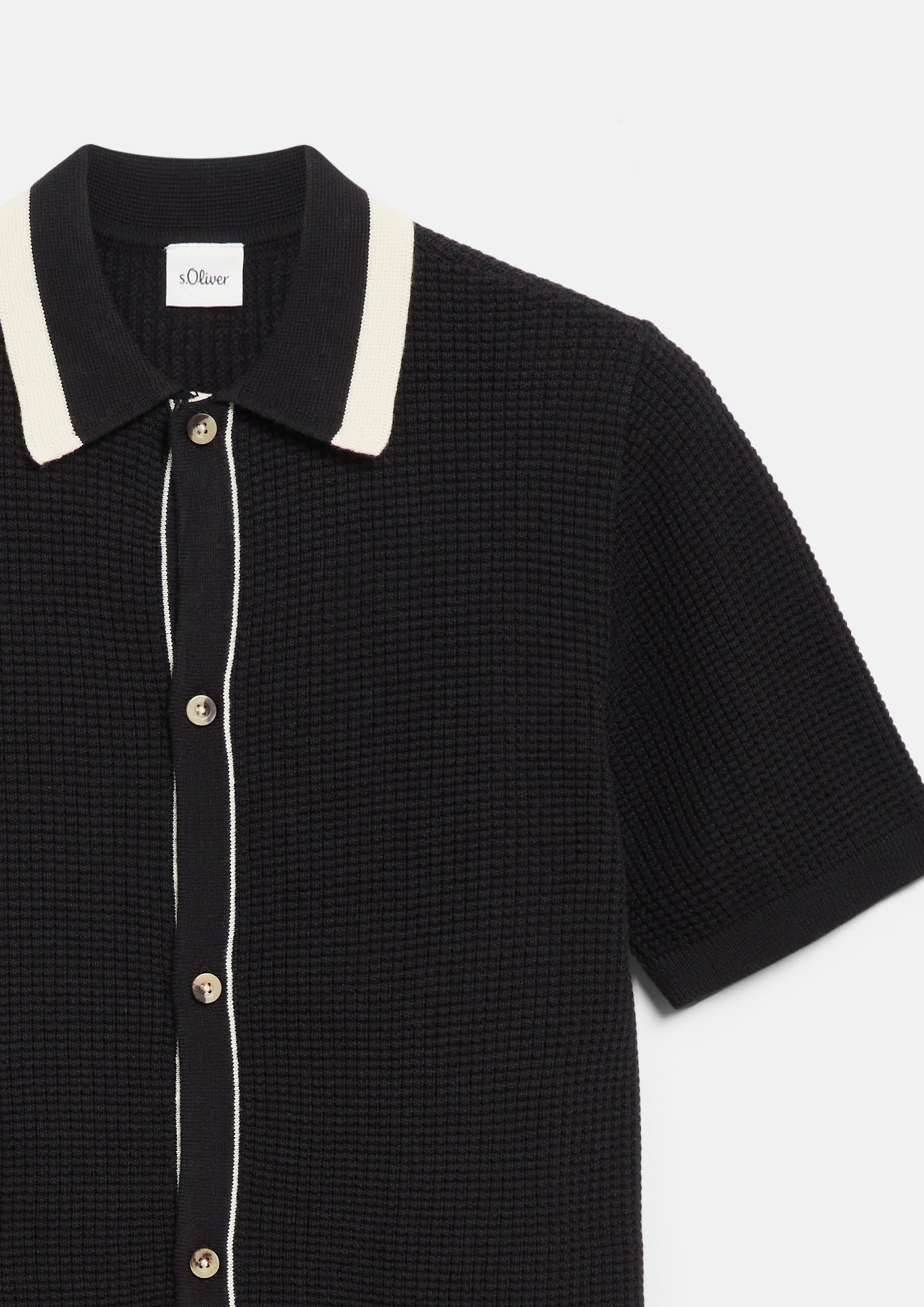 Junior Gestructureerd gebreid poloshirt met knoopsluiting in zwart van s.Oliver