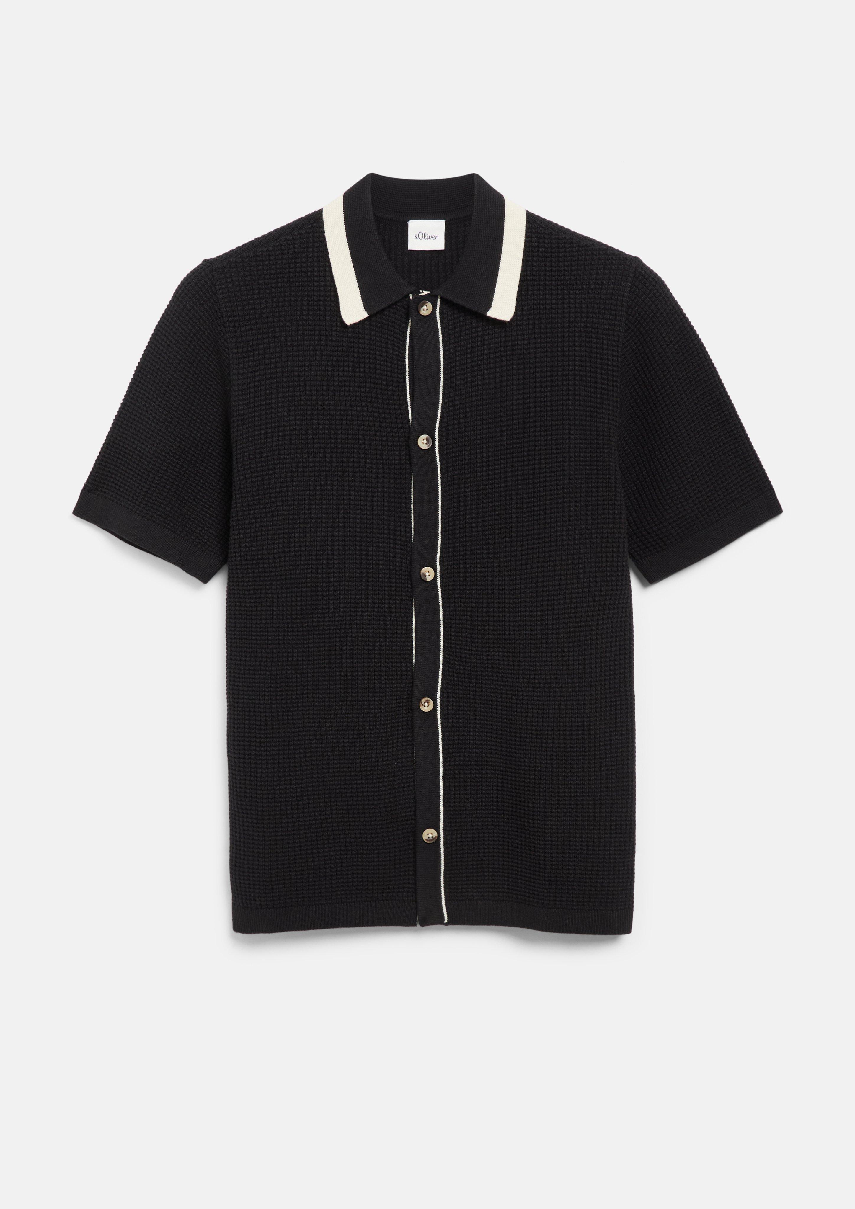 Junior Gestructureerd gebreid poloshirt met knoopsluiting in zwart van s.Oliver