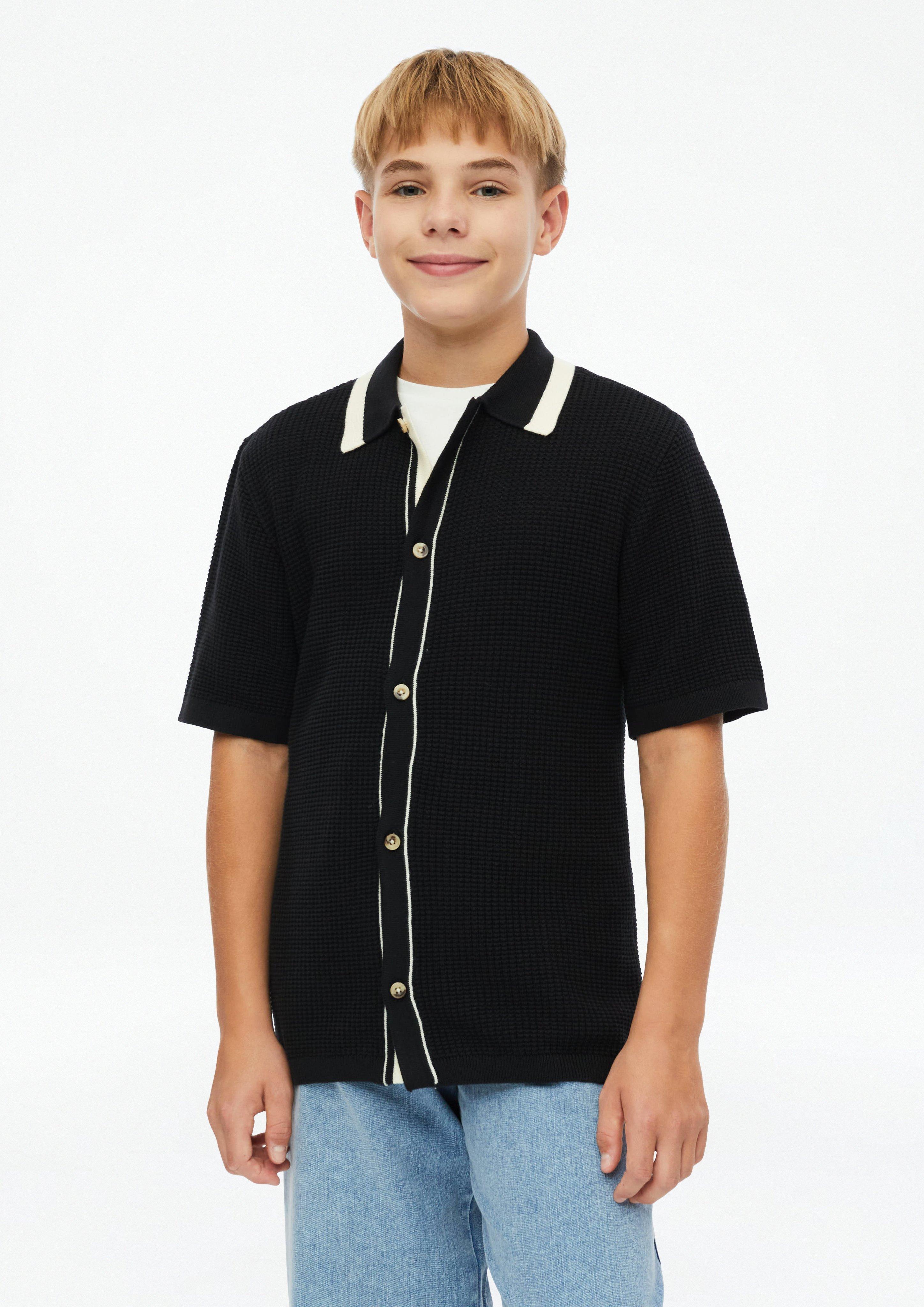 Pletena polo majica s teksturo in gumbi v barvi črna od s.Oliver