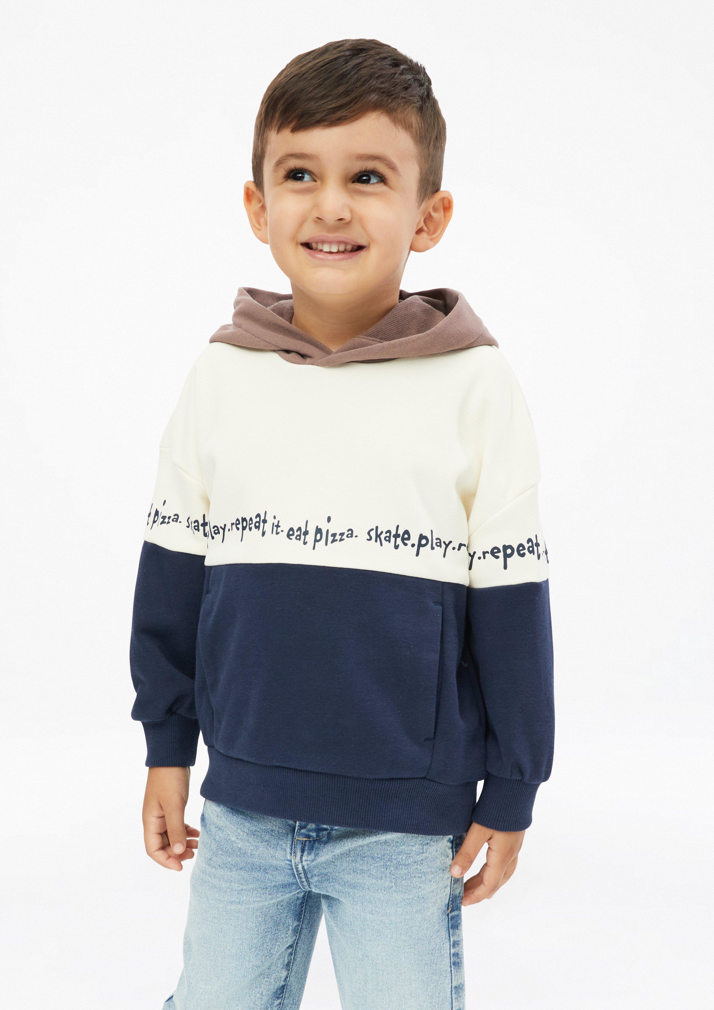 Oversized hooded sweatshirt with color-blocking in cream by s.Oliver