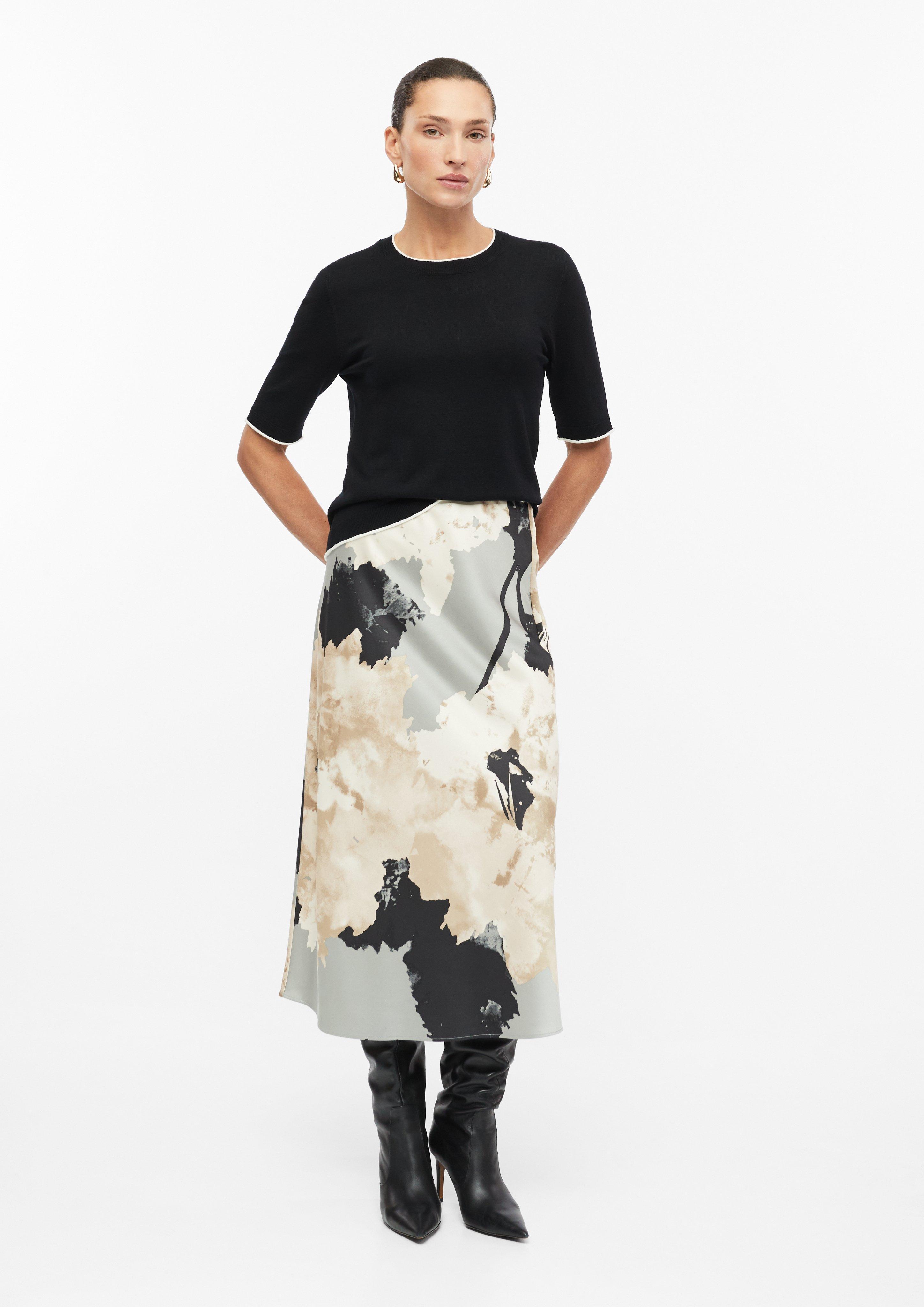 Femmes Jupe en satin à imprimé intégral en beige de s.Oliver BLACK LABEL