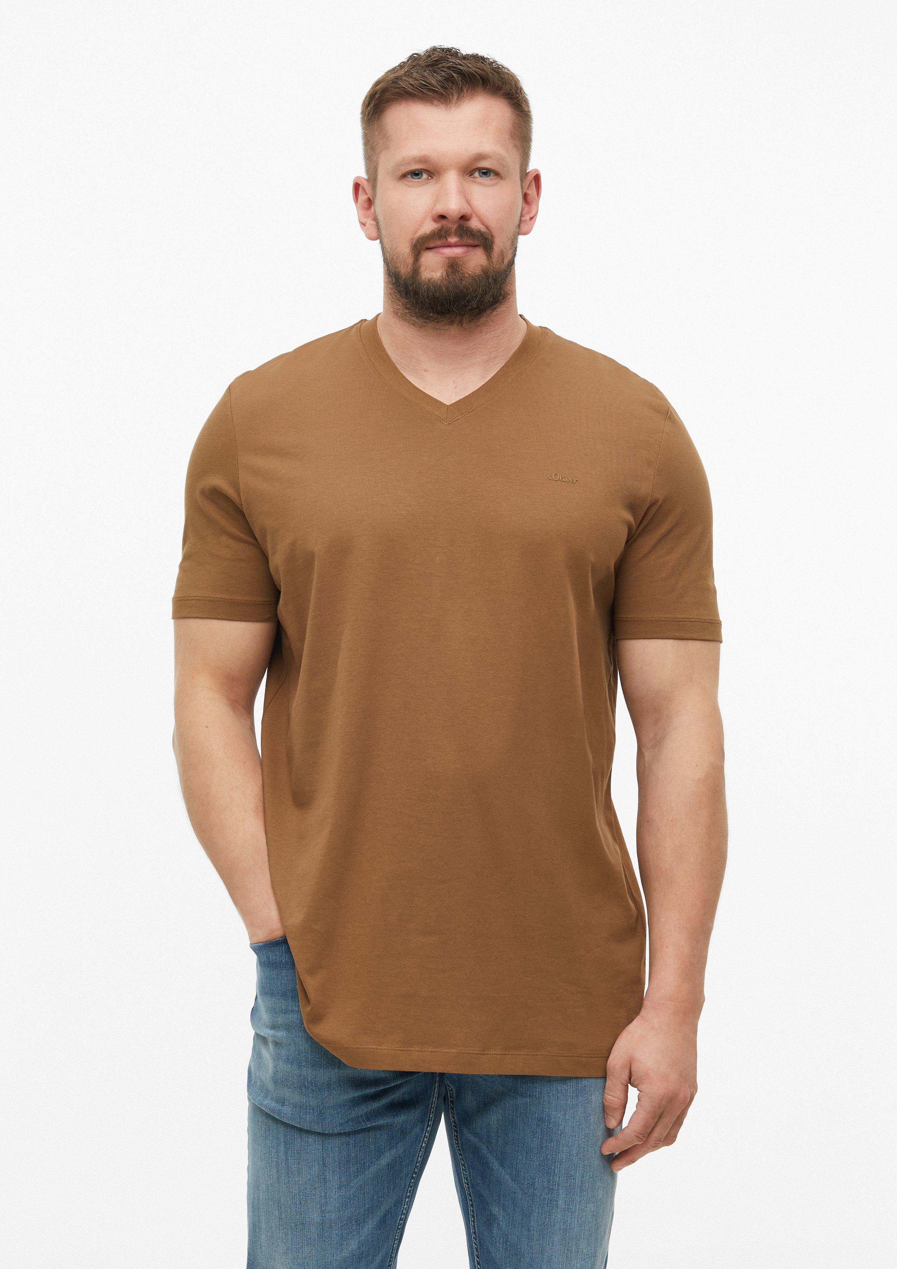 Men Cotton T-shirt with logo print and V-neck in  by s.Oliver Men Tall Sizes