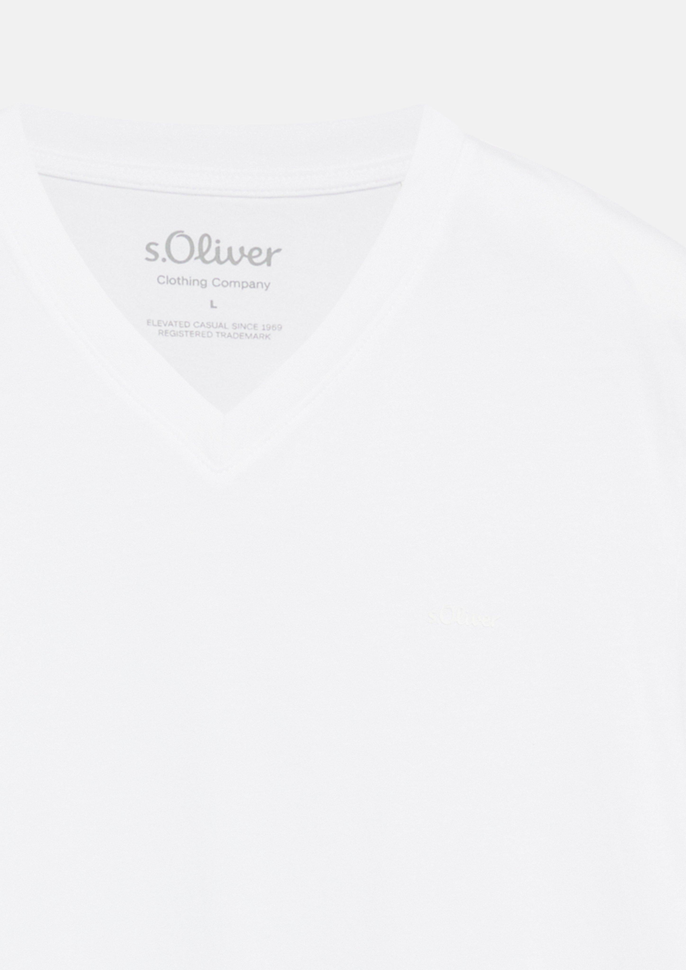 Herren Baumwoll-T-Shirt mit Logo-Print und V-Neck in weiß von s.Oliver