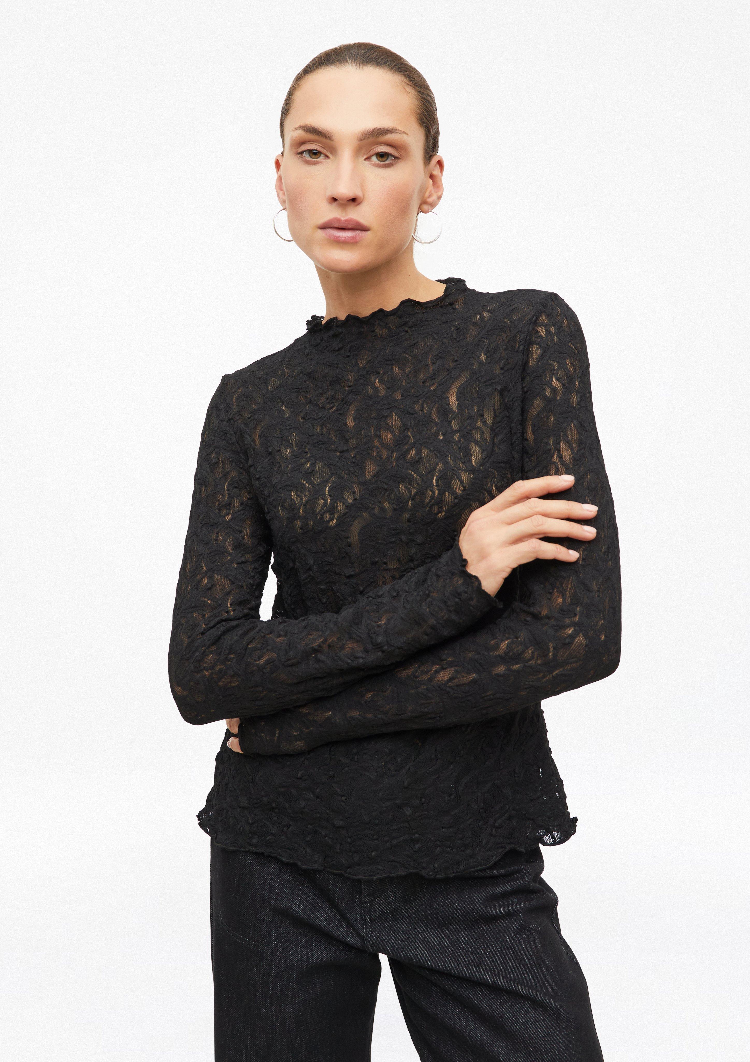 T-shirt transparent à manches longues en dentelle en noir de s.Oliver BLACK LABEL