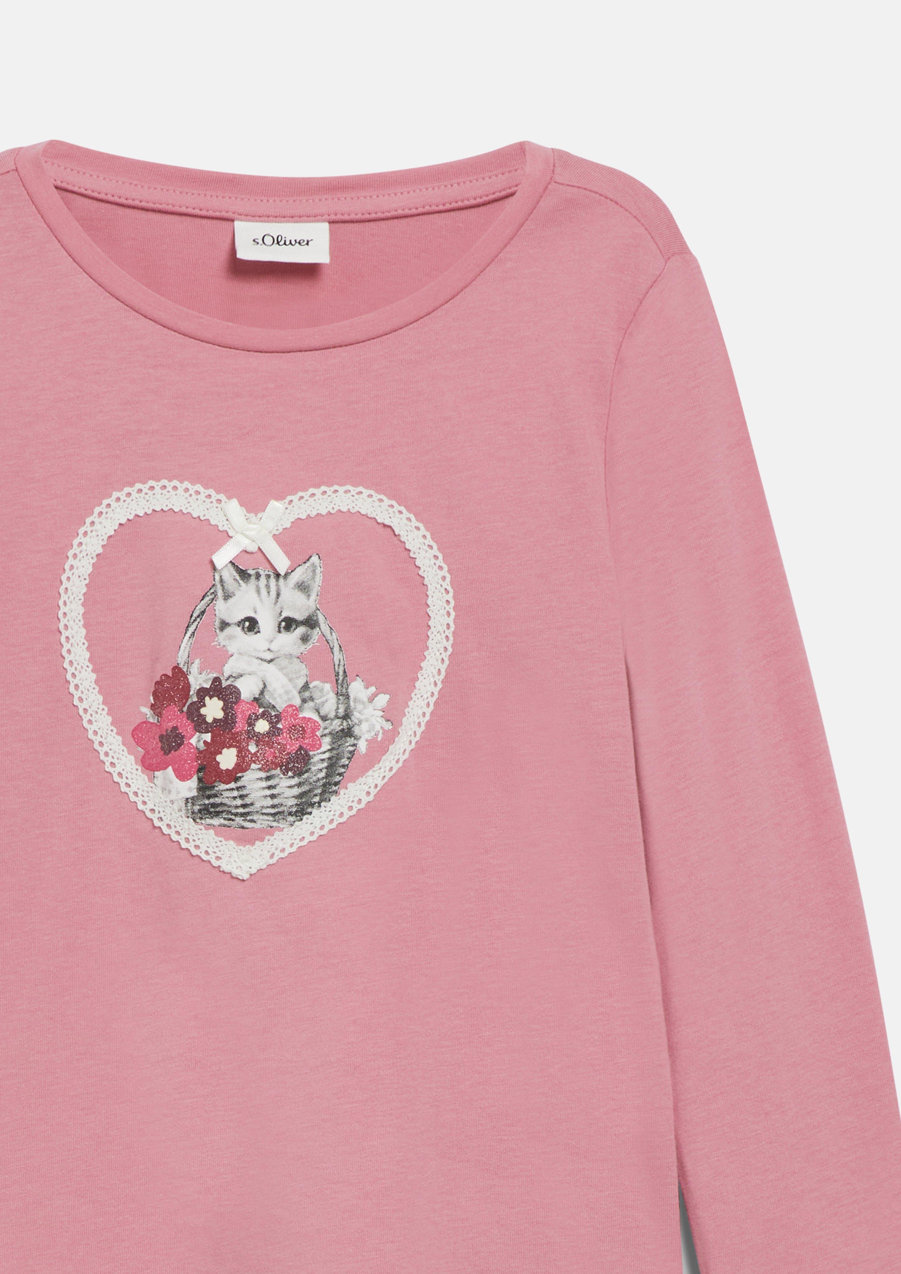 Junior T-shirt met kunstafbeelding in roze van s.Oliver