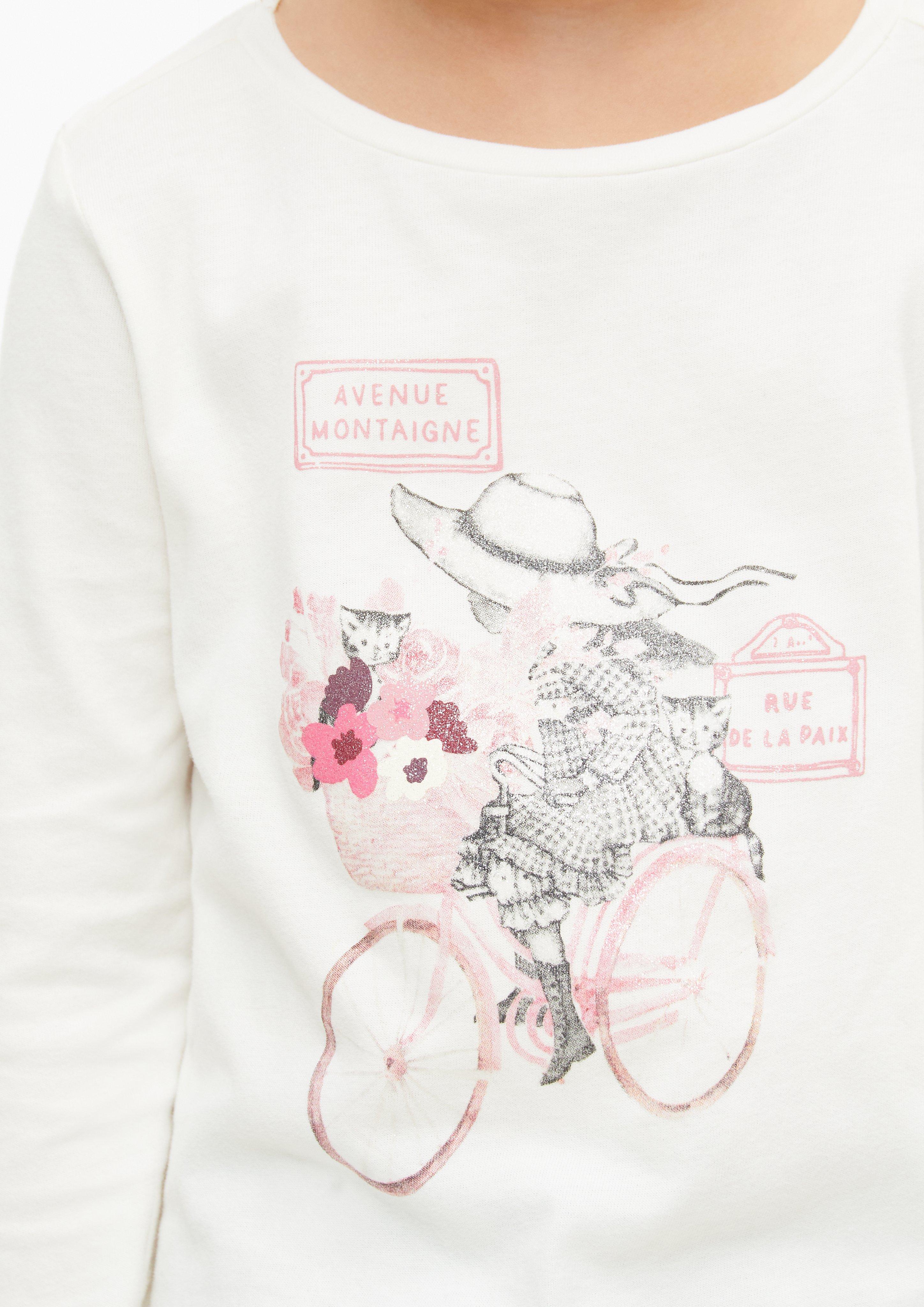 Junior T-shirt met lange mouwen en print in A-lijn in wit van s.Oliver