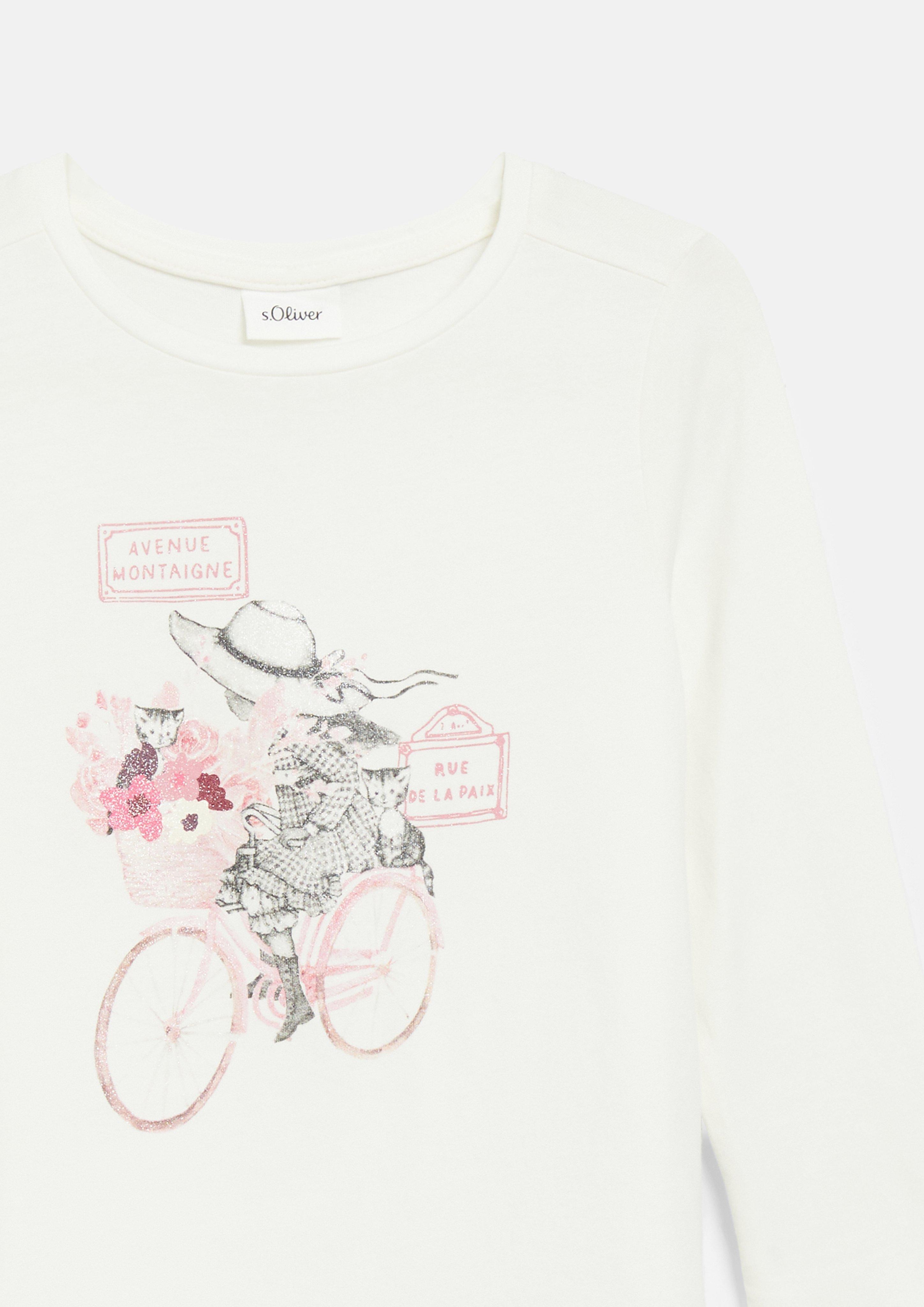 Junior T-shirt met lange mouwen en print in A-lijn in wit van s.Oliver