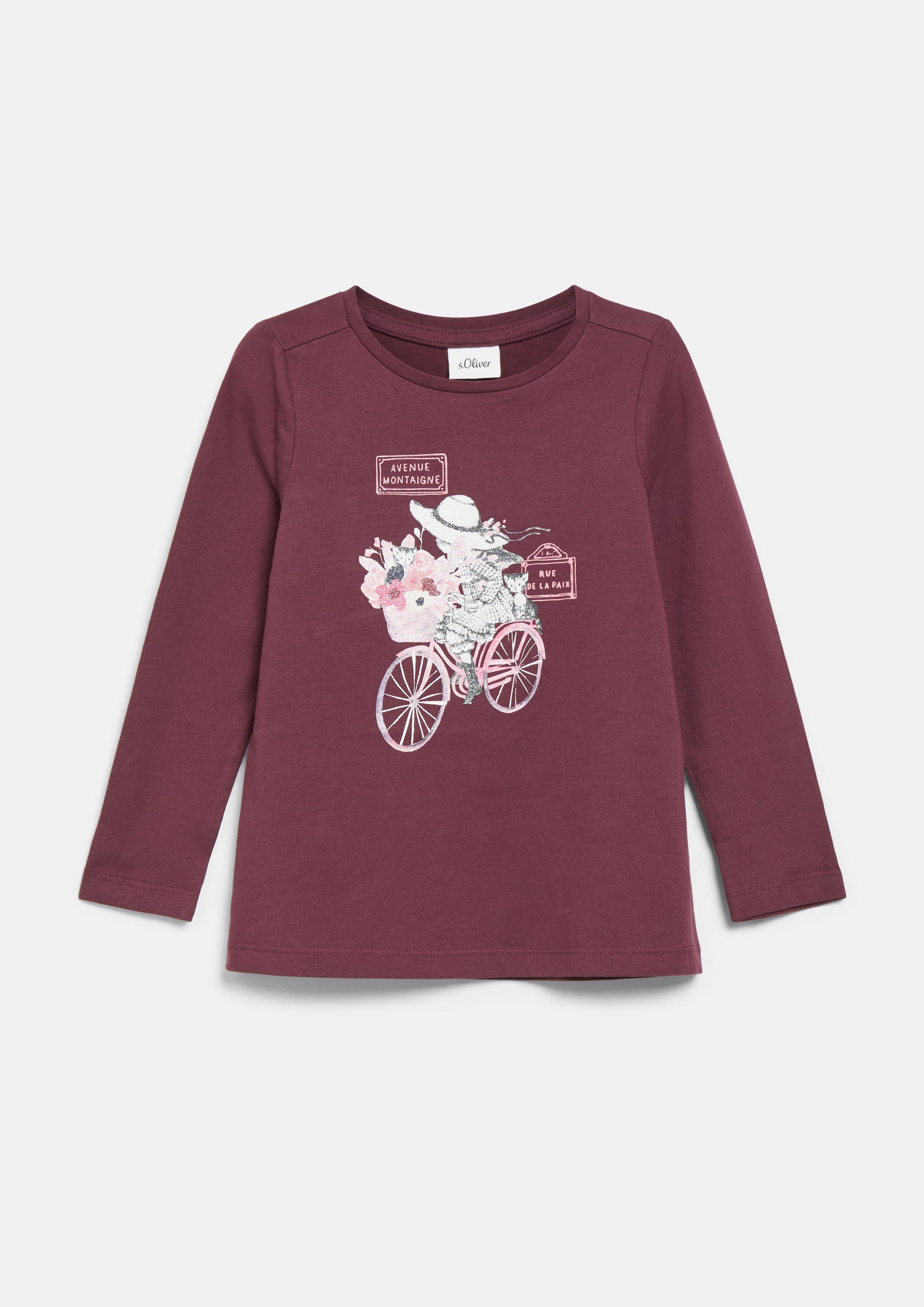 Junior T-shirt met lange mouwen en print in A-lijn in bordeaux van s.Oliver