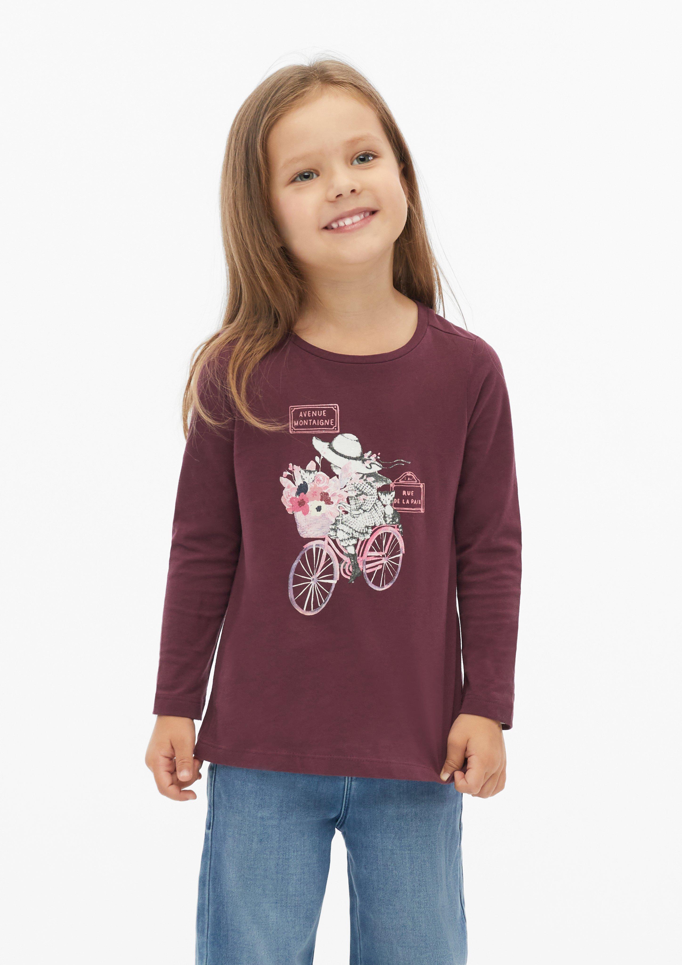 Langarmshirt mit Artwork im A-Shape in Farbe bordeaux von s.Oliver