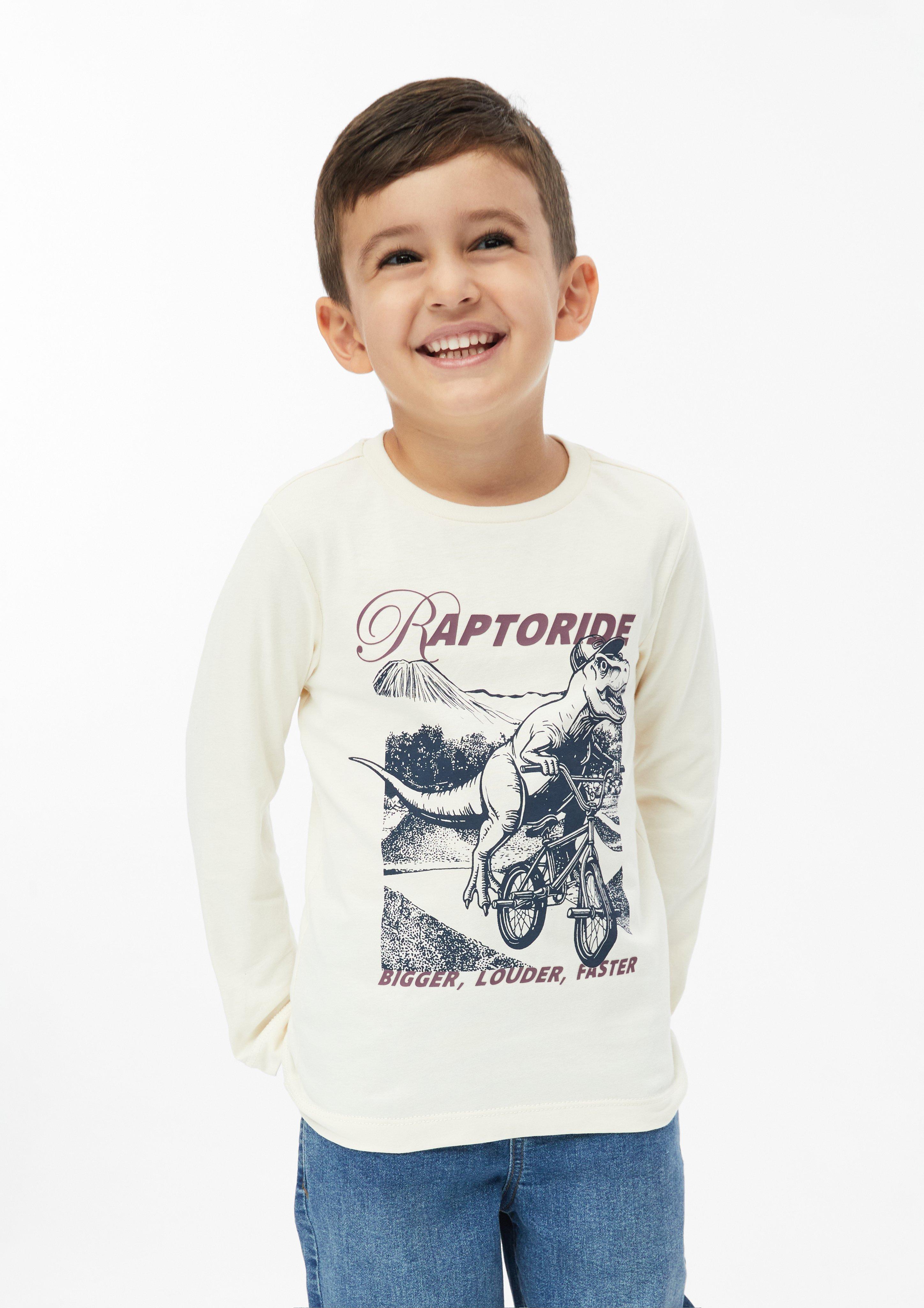 Long-Sleeve T-Shirt with Print in cream by s.Oliver