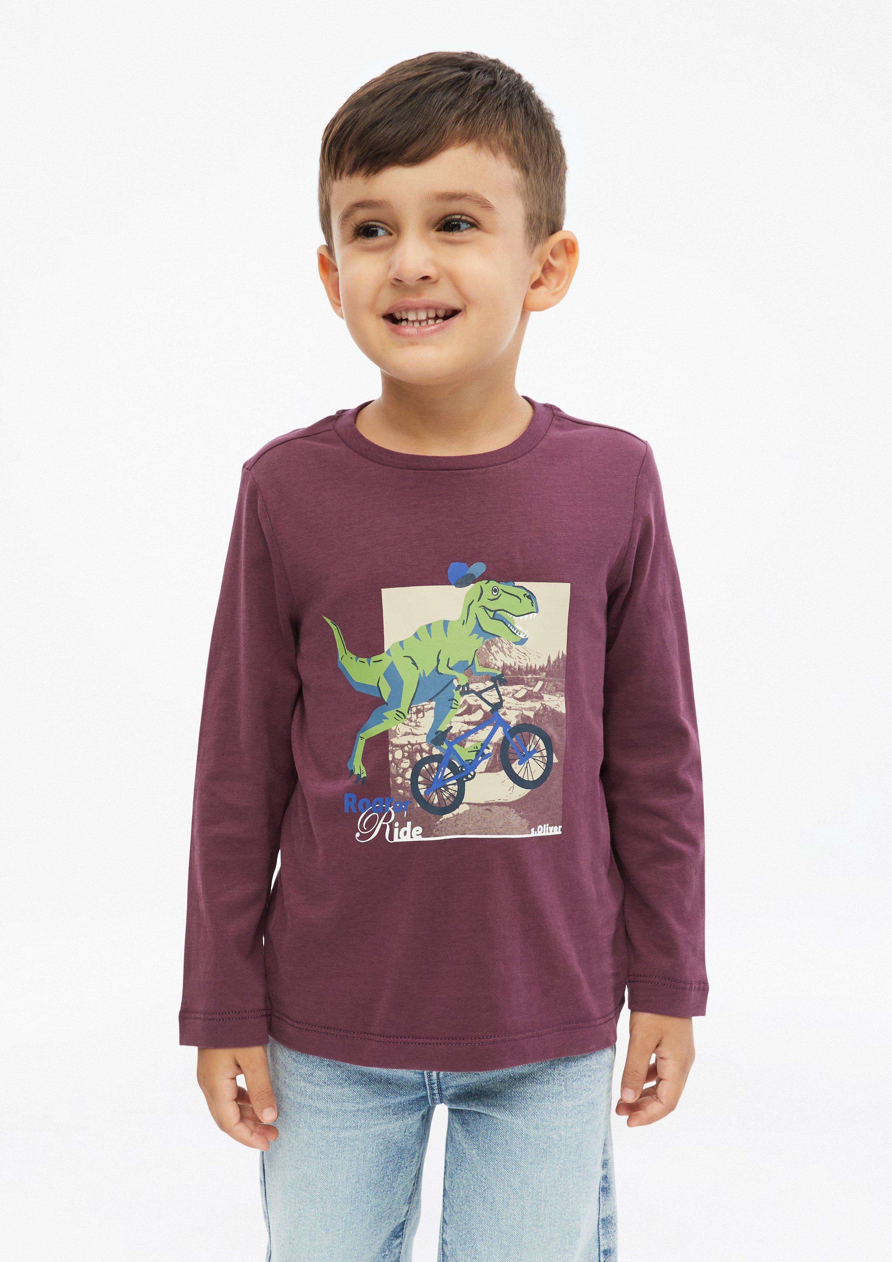 T-shirt met lange mouwen en print in bordeaux van s.Oliver