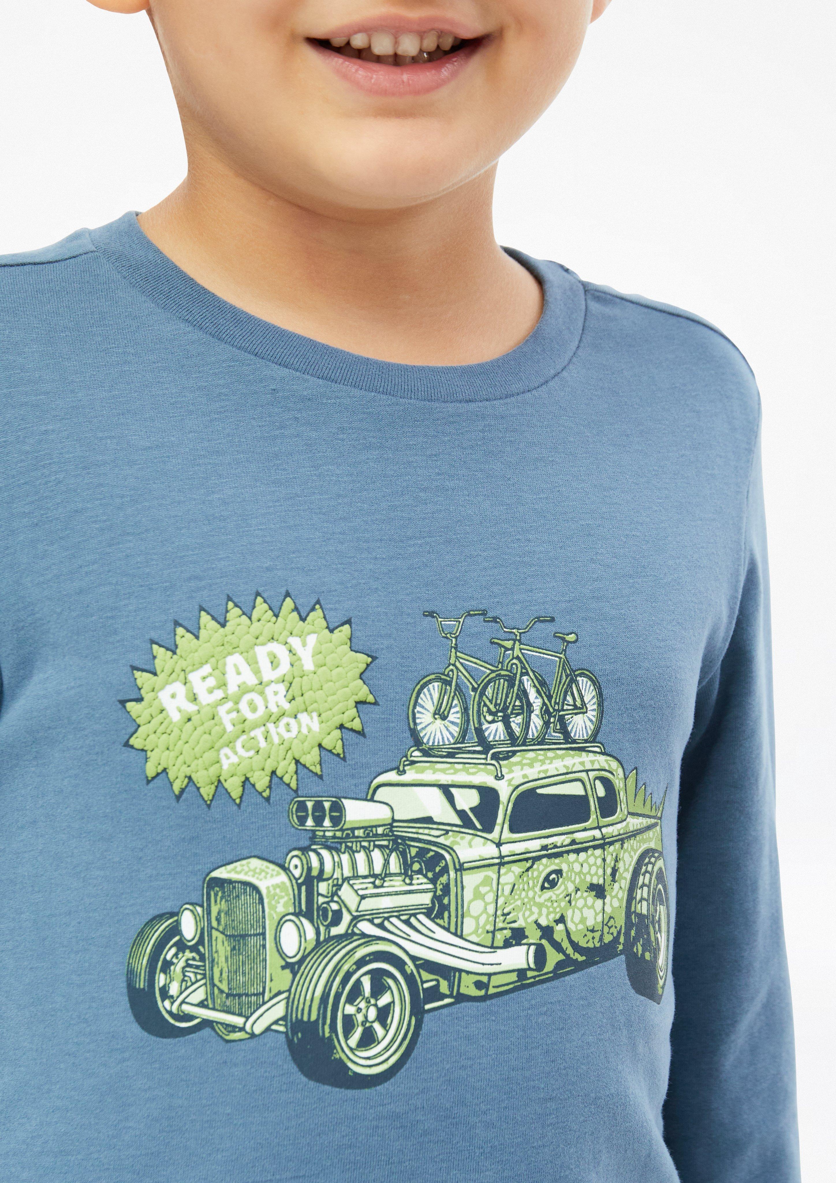 Junior T-shirt met lange mouwen en print in blauw van s.Oliver