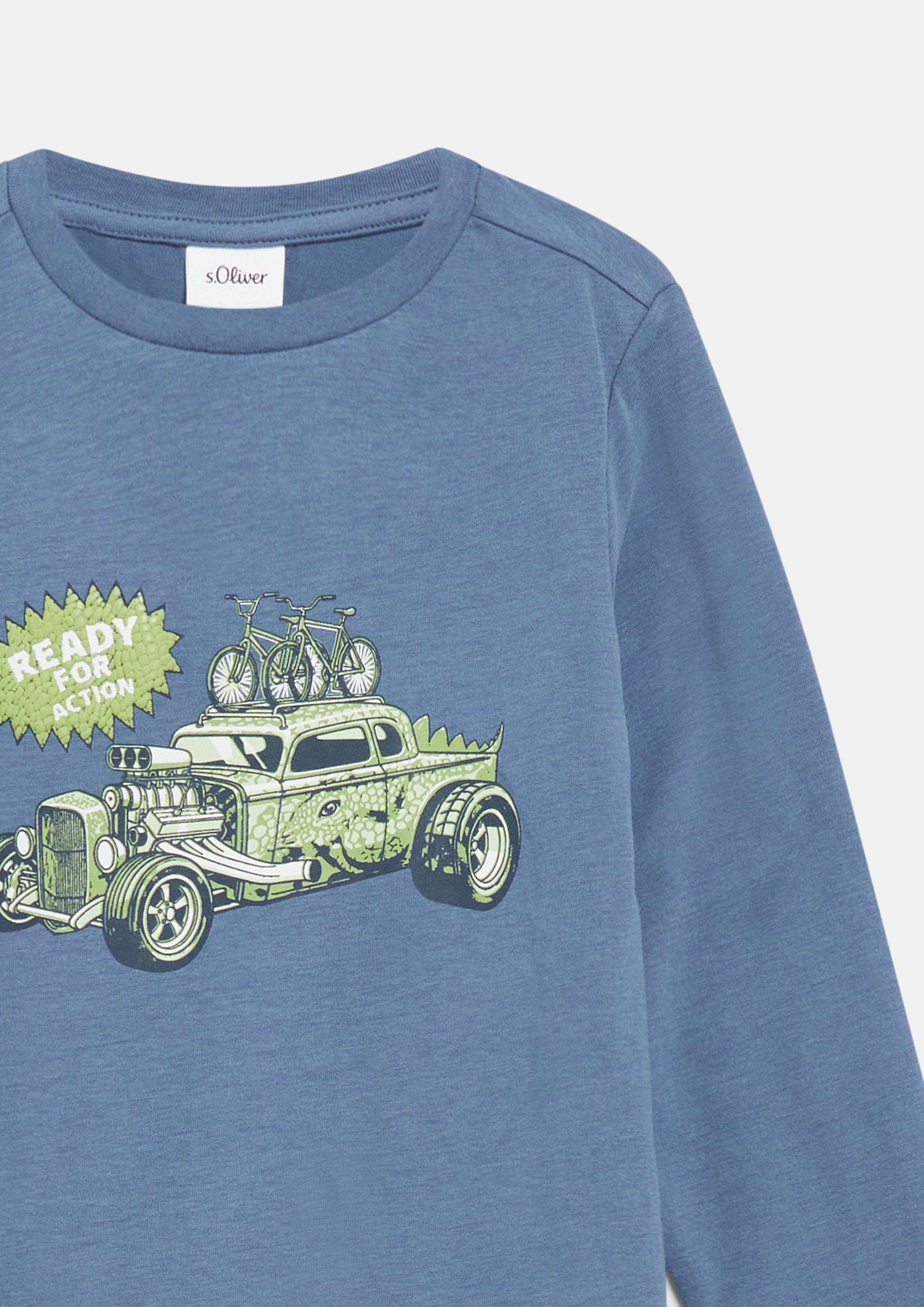 Junior T-shirt met lange mouwen en print in blauw van s.Oliver