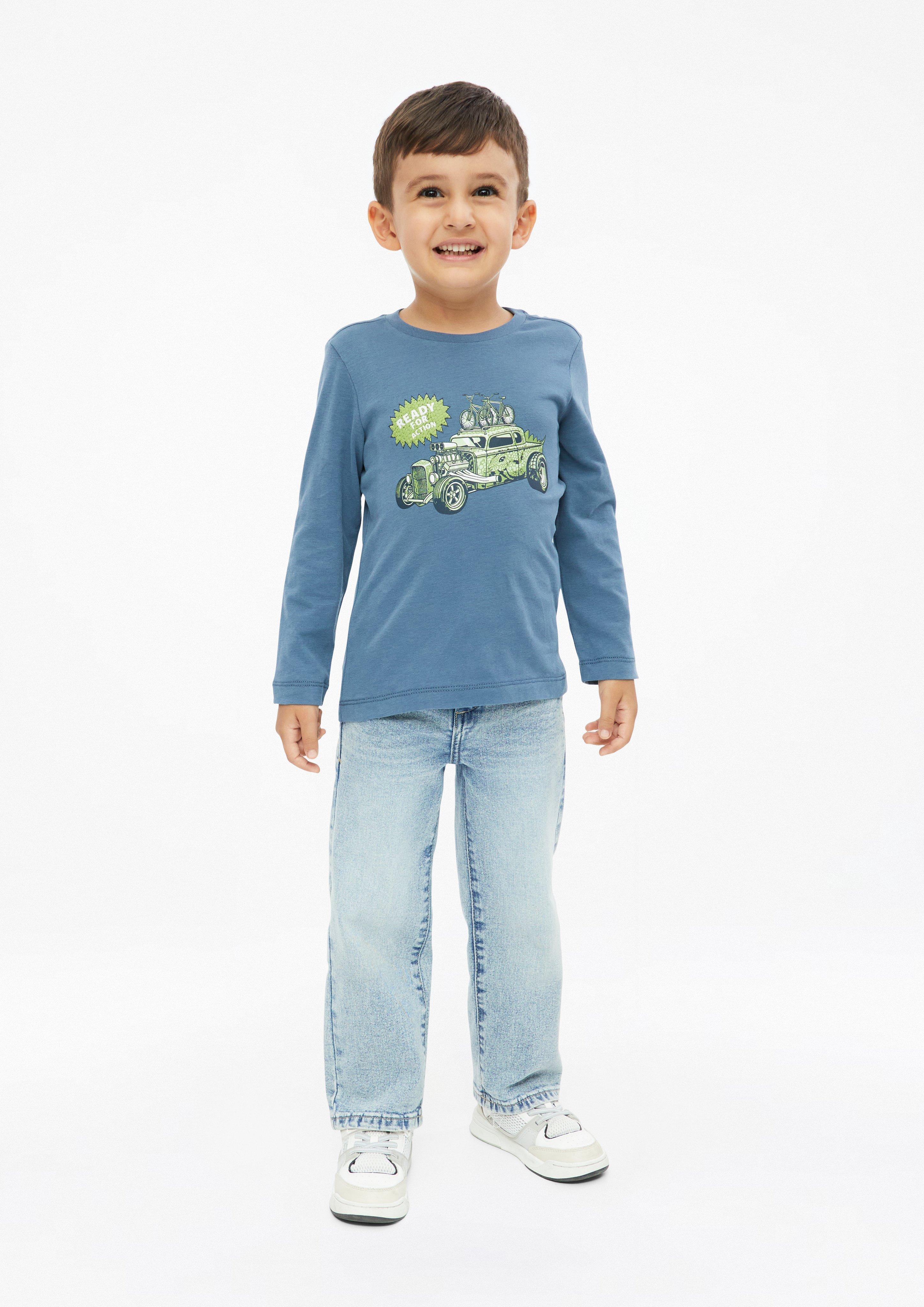 Junior T-shirt met lange mouwen en print in blauw van s.Oliver