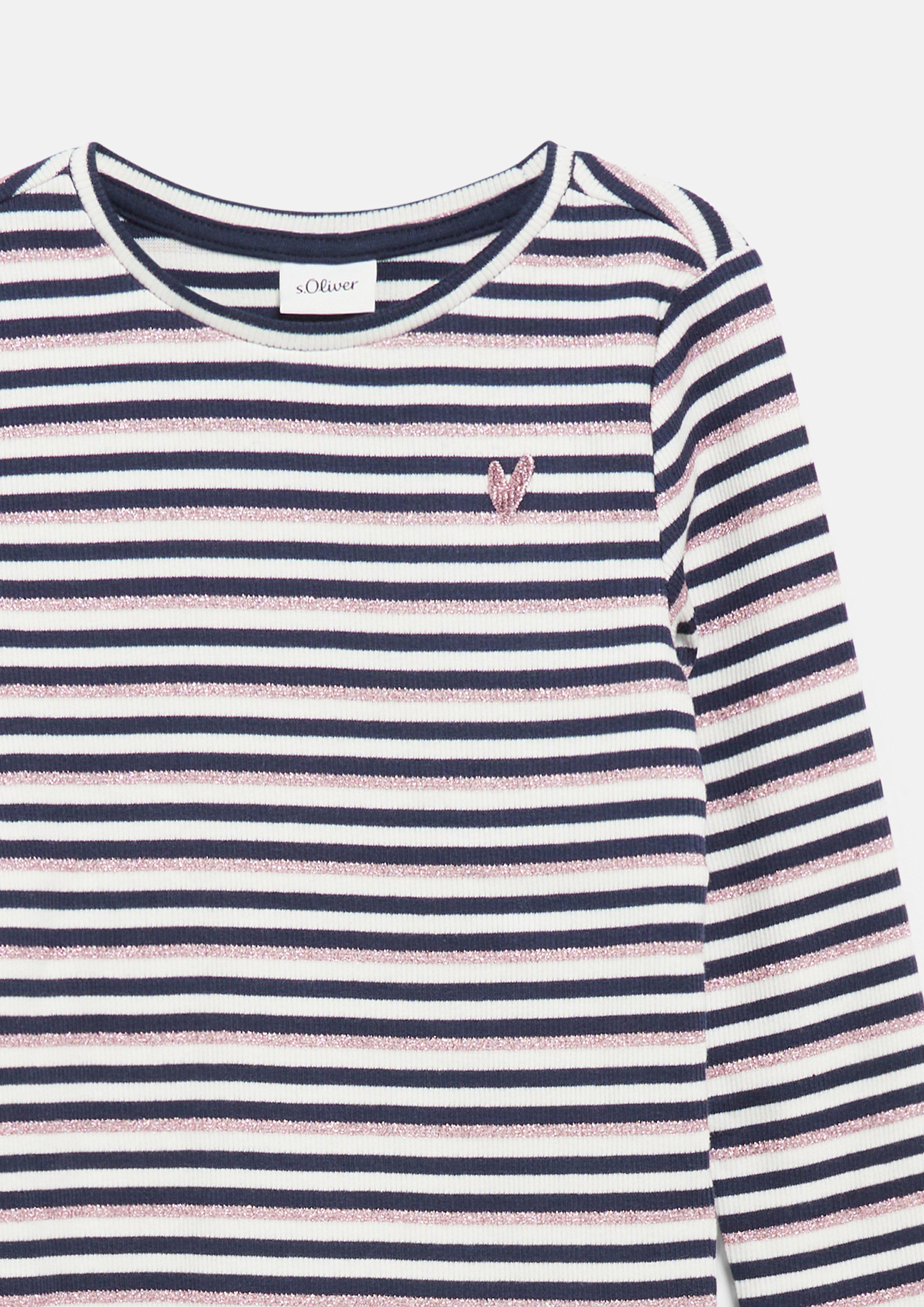 Kinder Langarm-Shirt im Slim Fit mit Stickerei und Glitzergarn in blau von s.Oliver