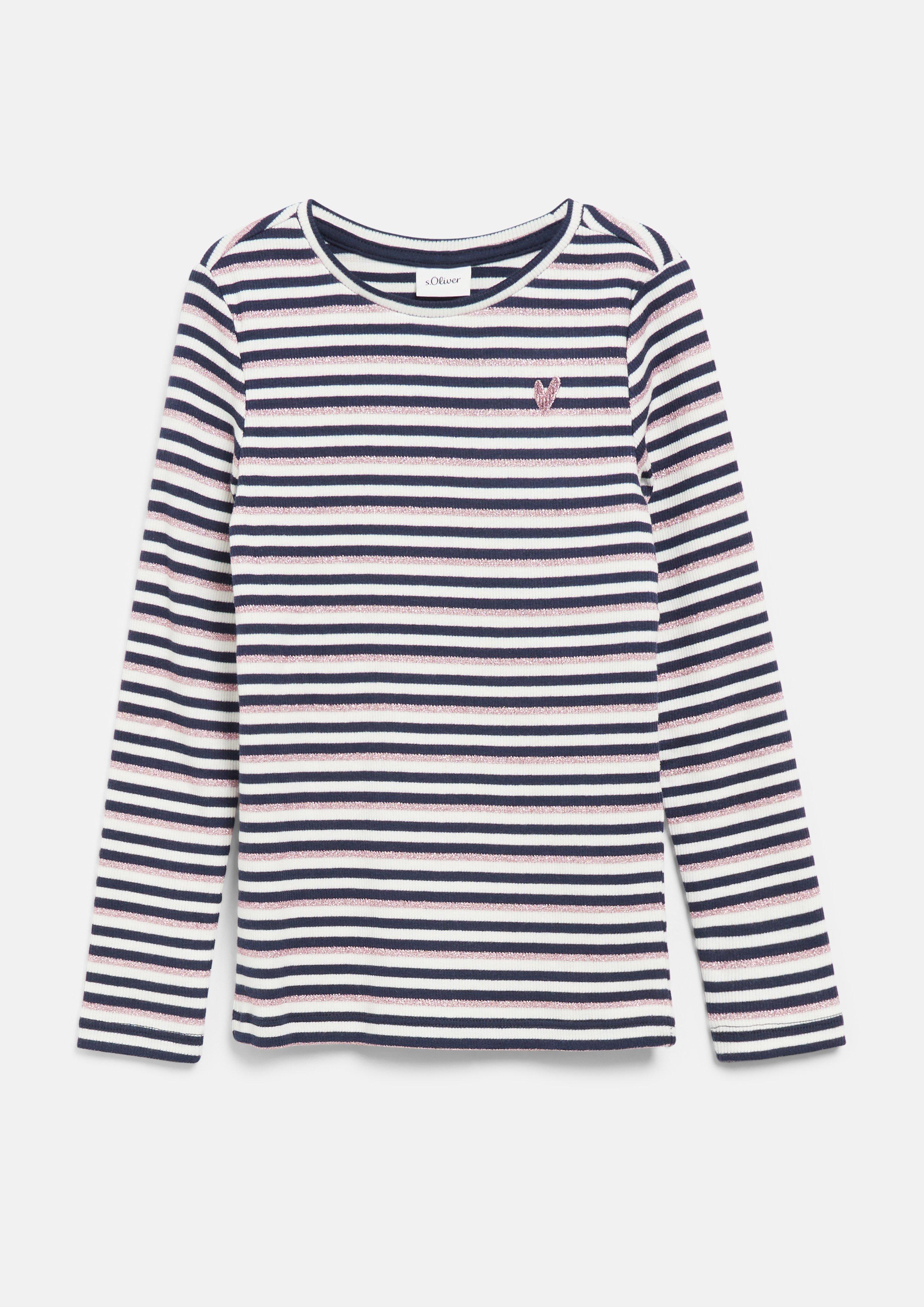 Junior Slim fit shirt met lange mouwen, borduursel en glittergaren in navy van s.Oliver
