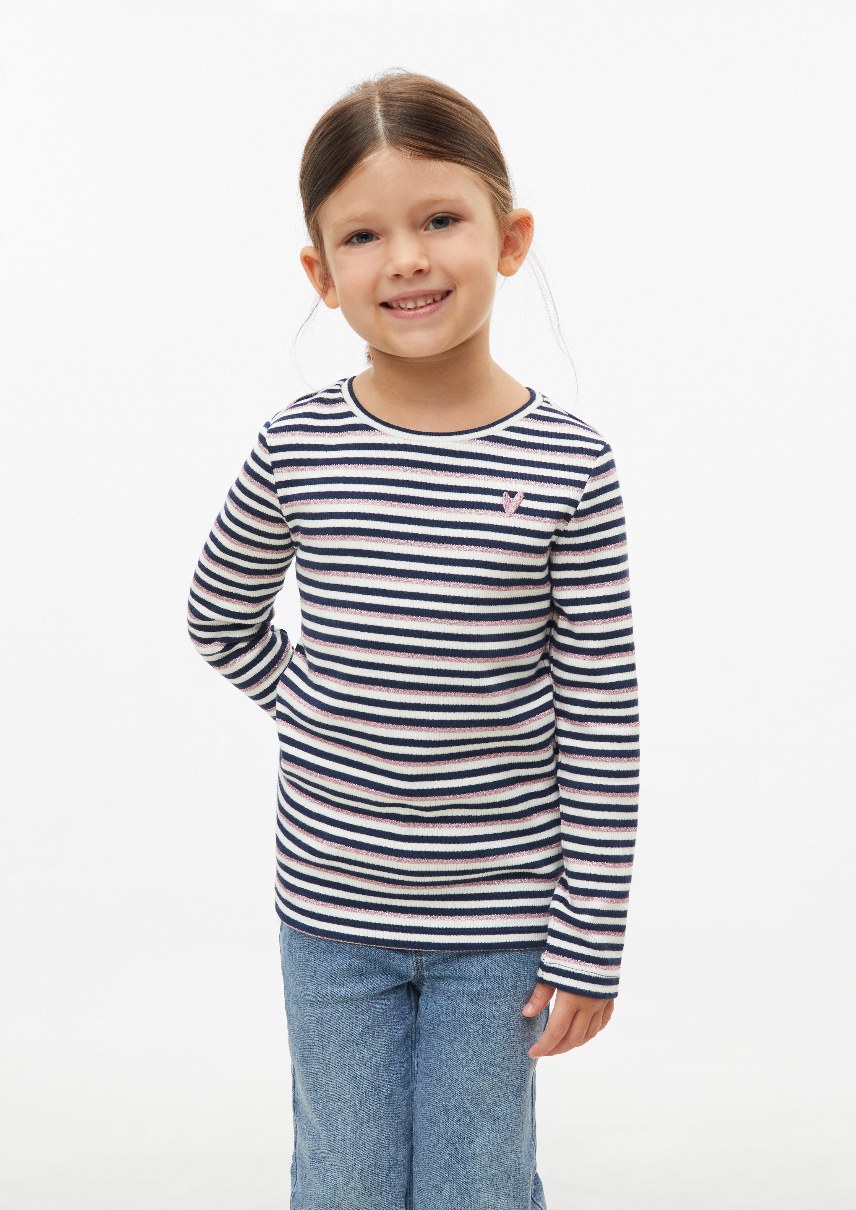 Slim fit shirt met lange mouwen, borduursel en glittergaren in navy van s.Oliver