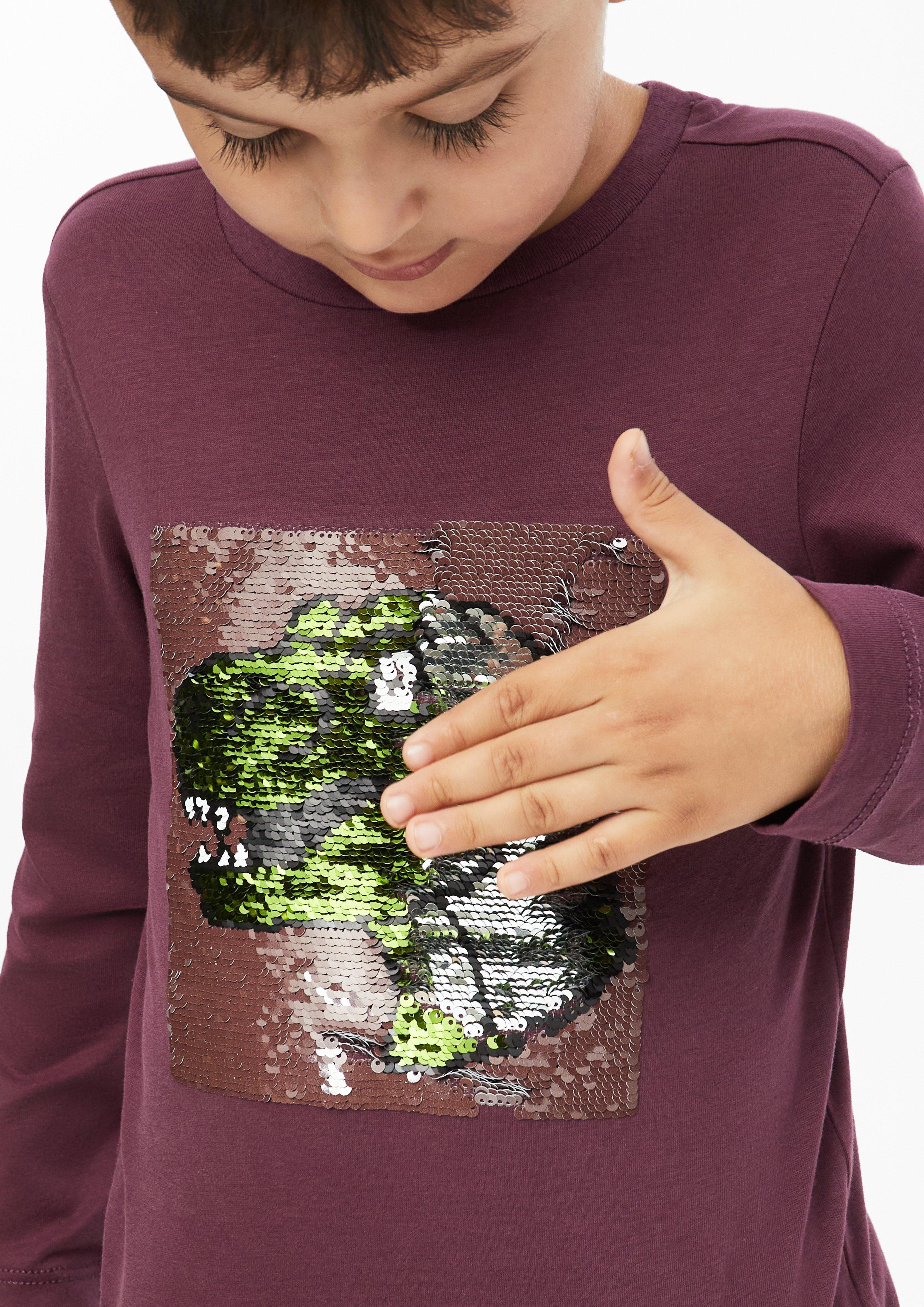 Junior T-shirt à manches longues avec paillettes réversibles en rouge de s.Oliver
