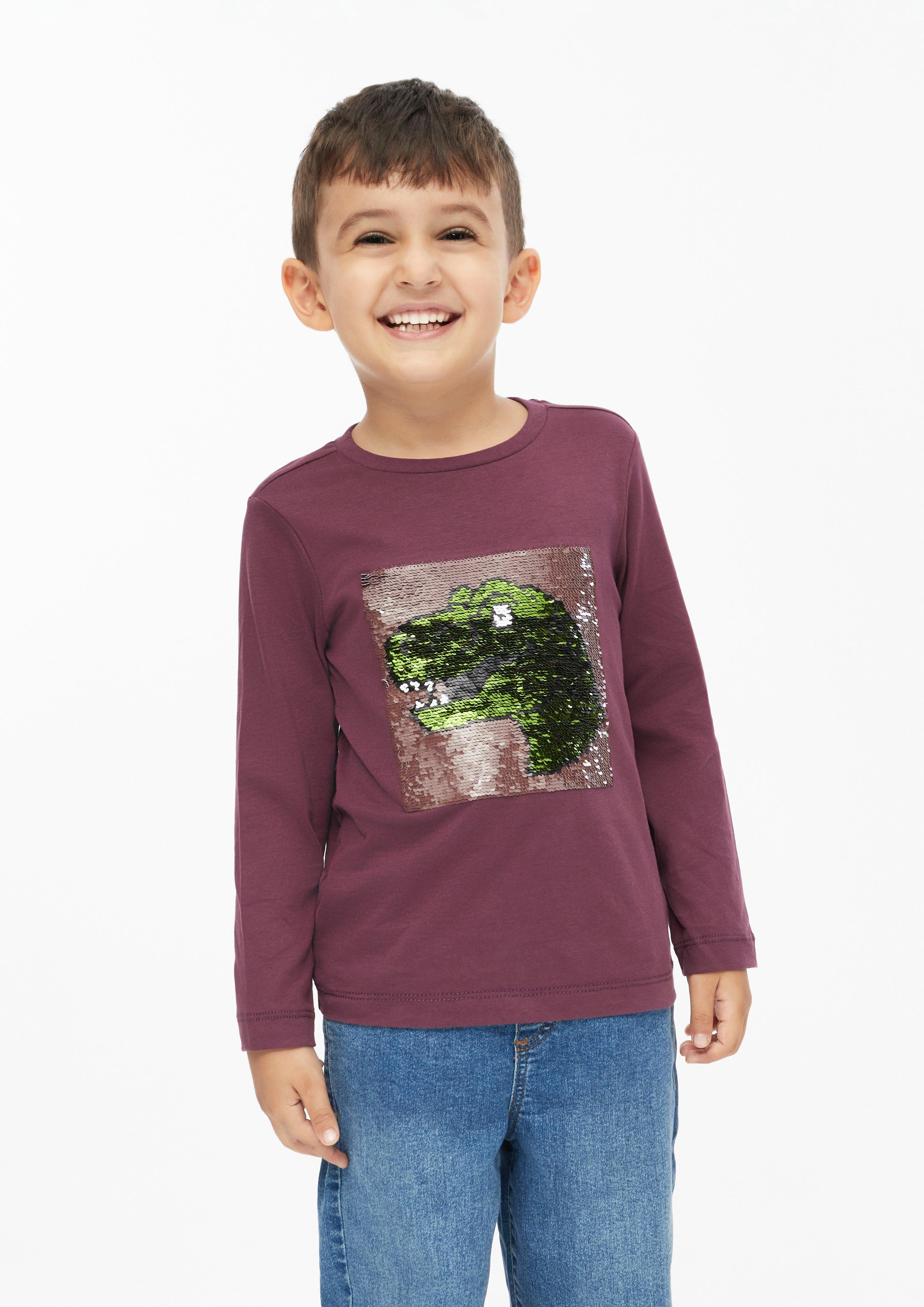 Long-Sleeve Shirt with Reversible Sequins in bordeaux by s.Oliver