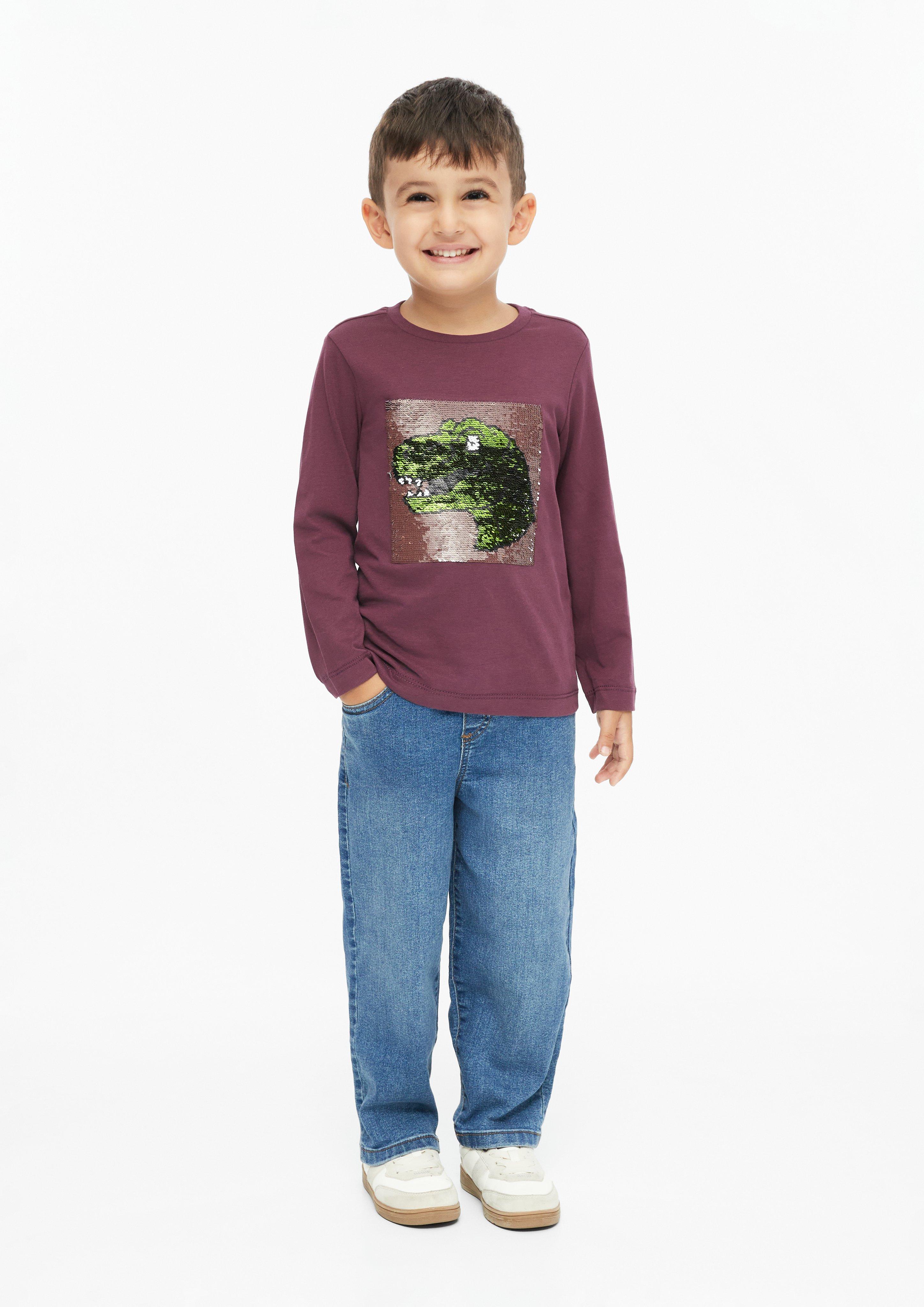 Junior T-shirt à manches longues avec paillettes réversibles en rouge de s.Oliver