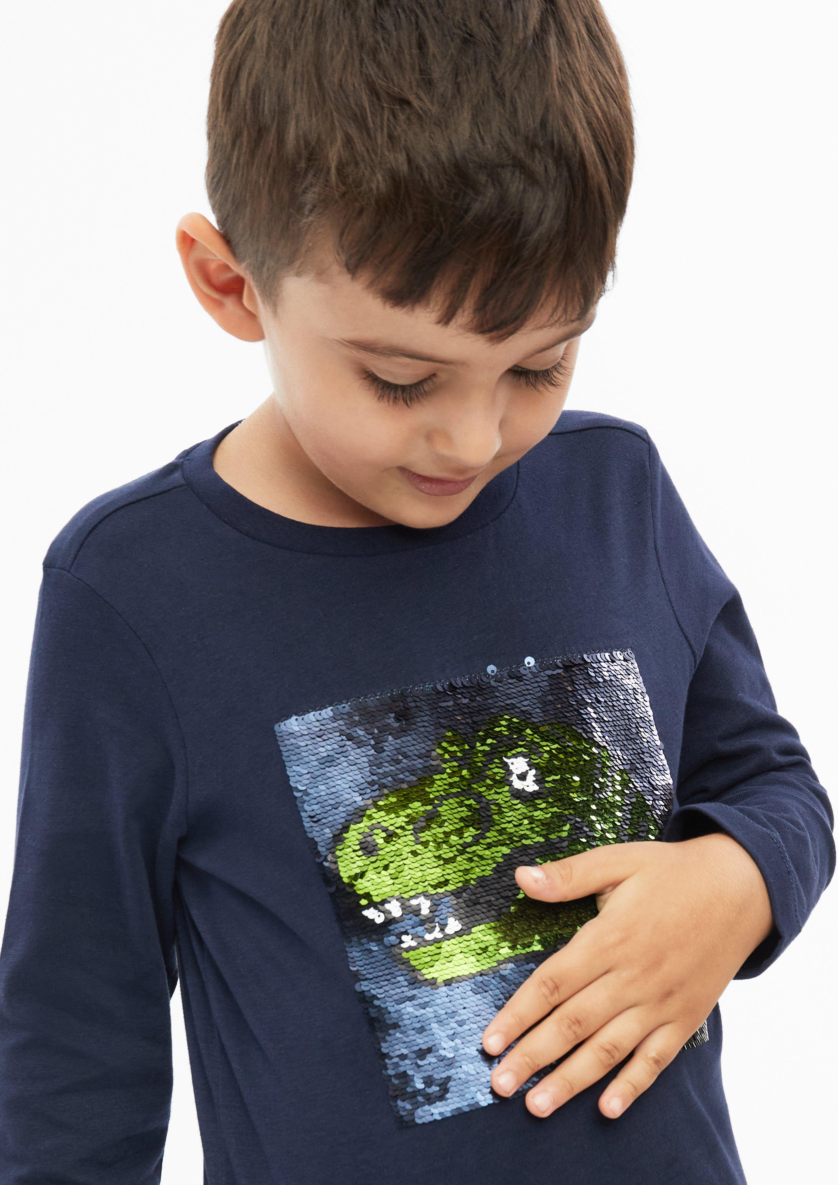 Junior T-shirt met lange mouwen en omkeerbare pailletten in blauw van s.Oliver