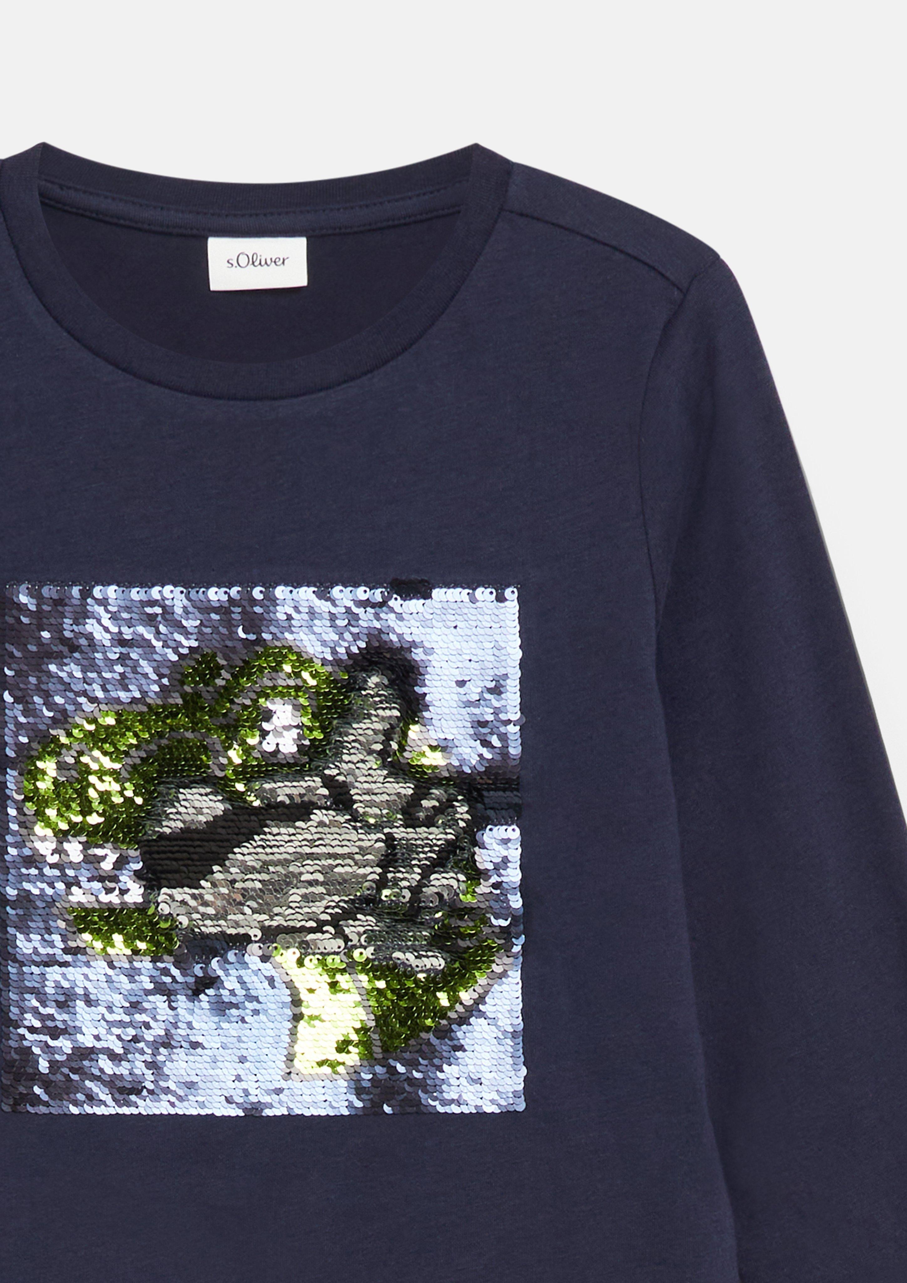 Junior T-shirt met lange mouwen en omkeerbare pailletten in blauw van s.Oliver