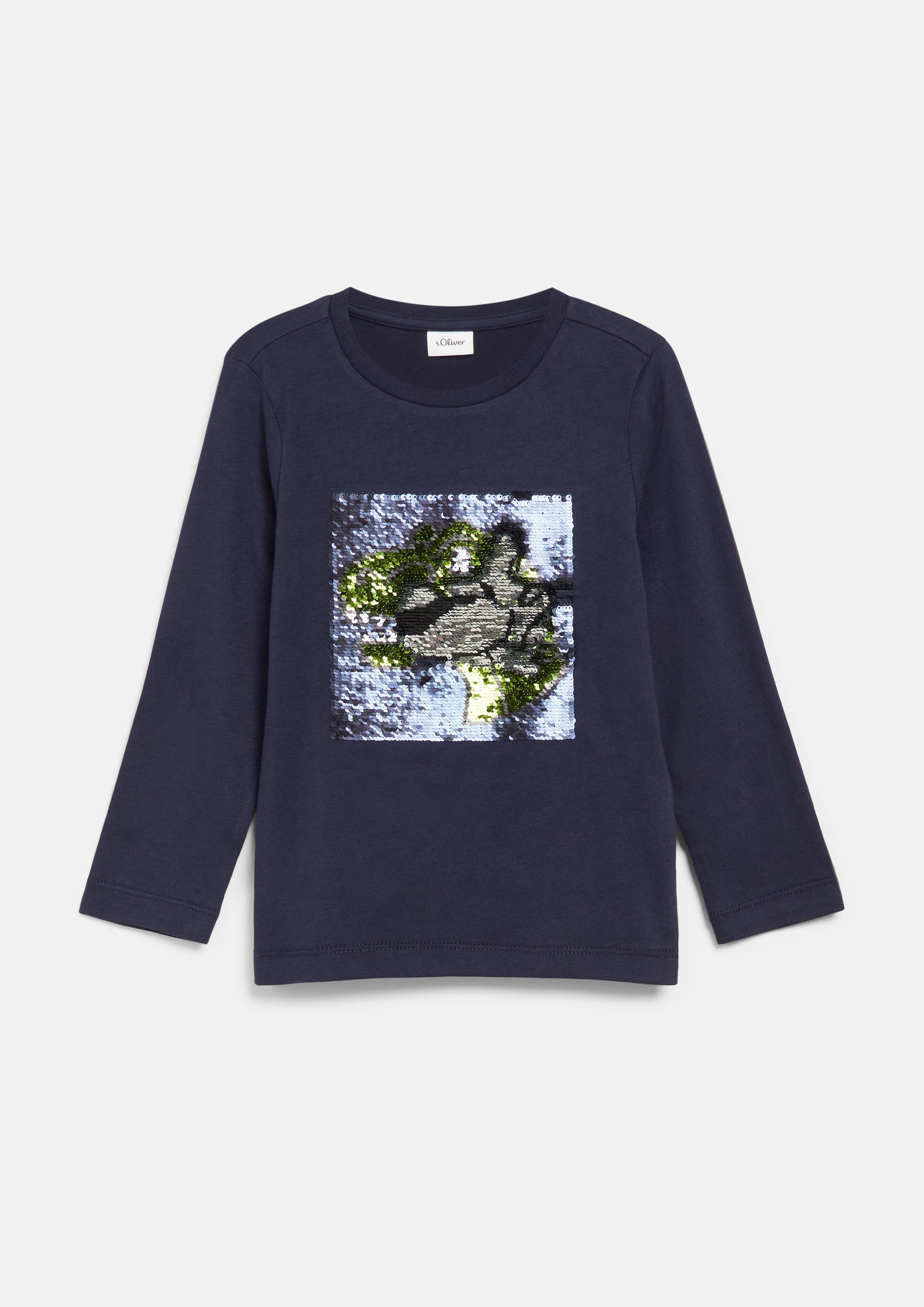 Junior T-shirt met lange mouwen en omkeerbare pailletten in navy van s.Oliver