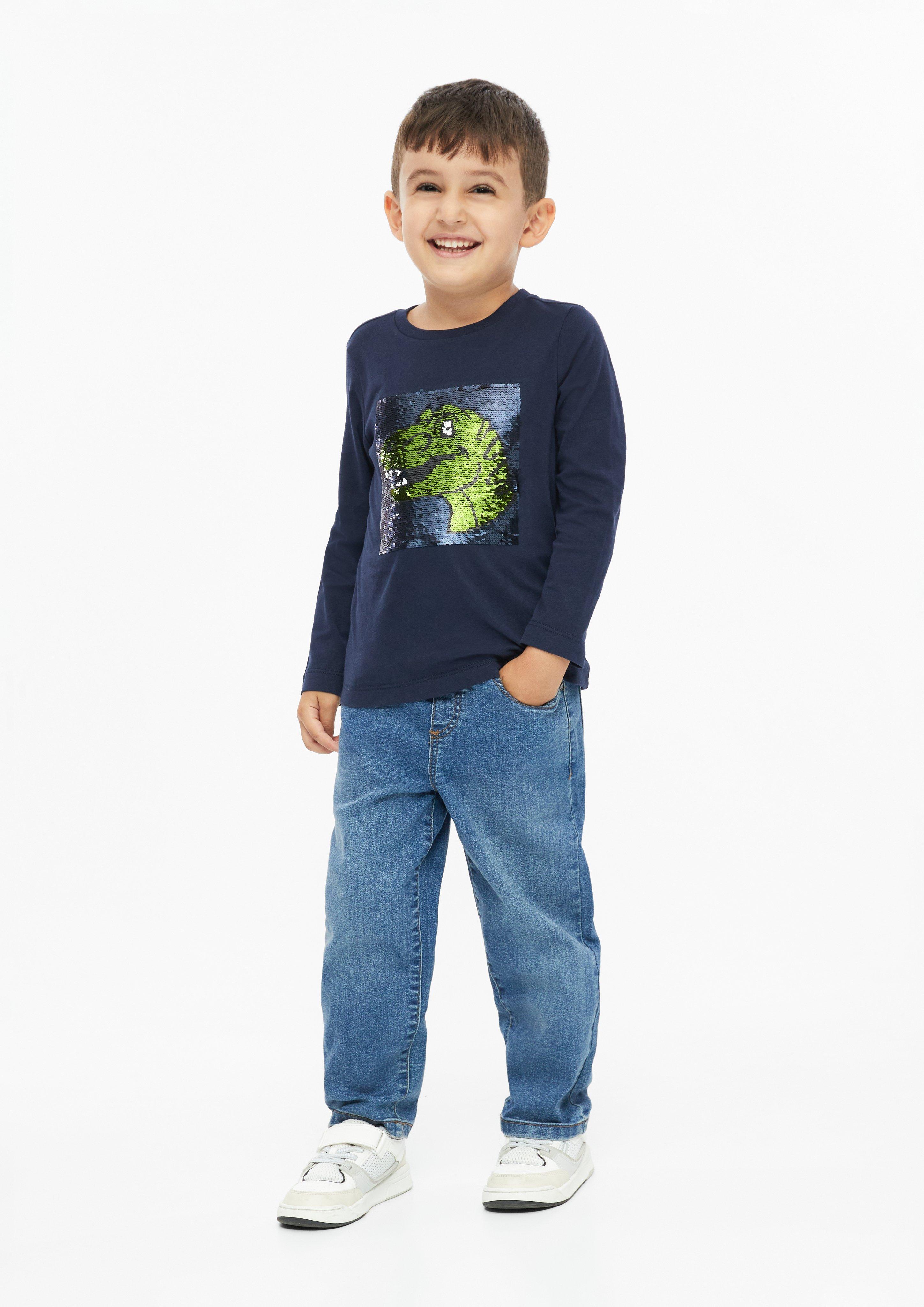 Junior T-shirt met lange mouwen en omkeerbare pailletten in blauw van s.Oliver