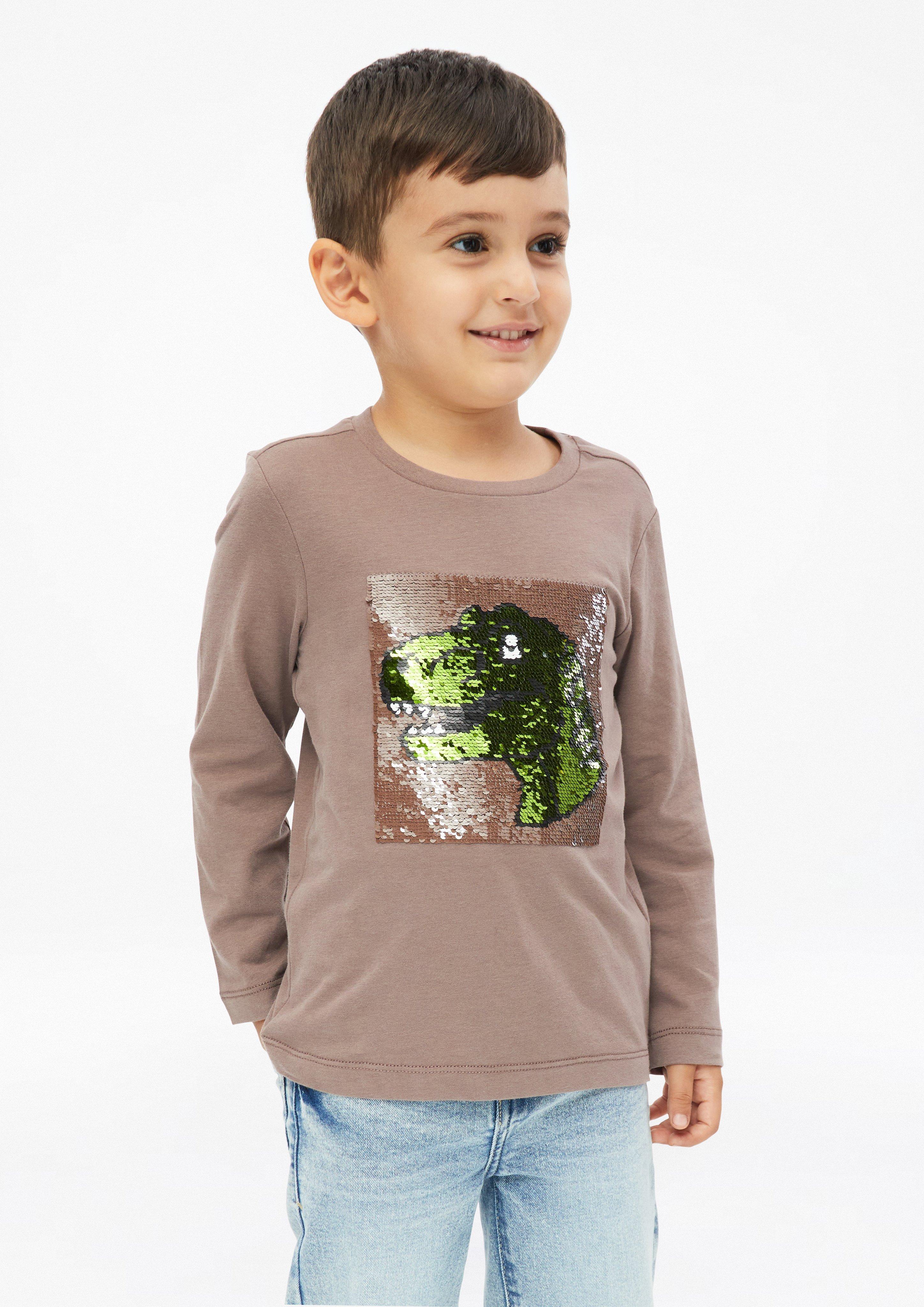 T-shirt met lange mouwen en omkeerbare pailletten in bruin van s.Oliver