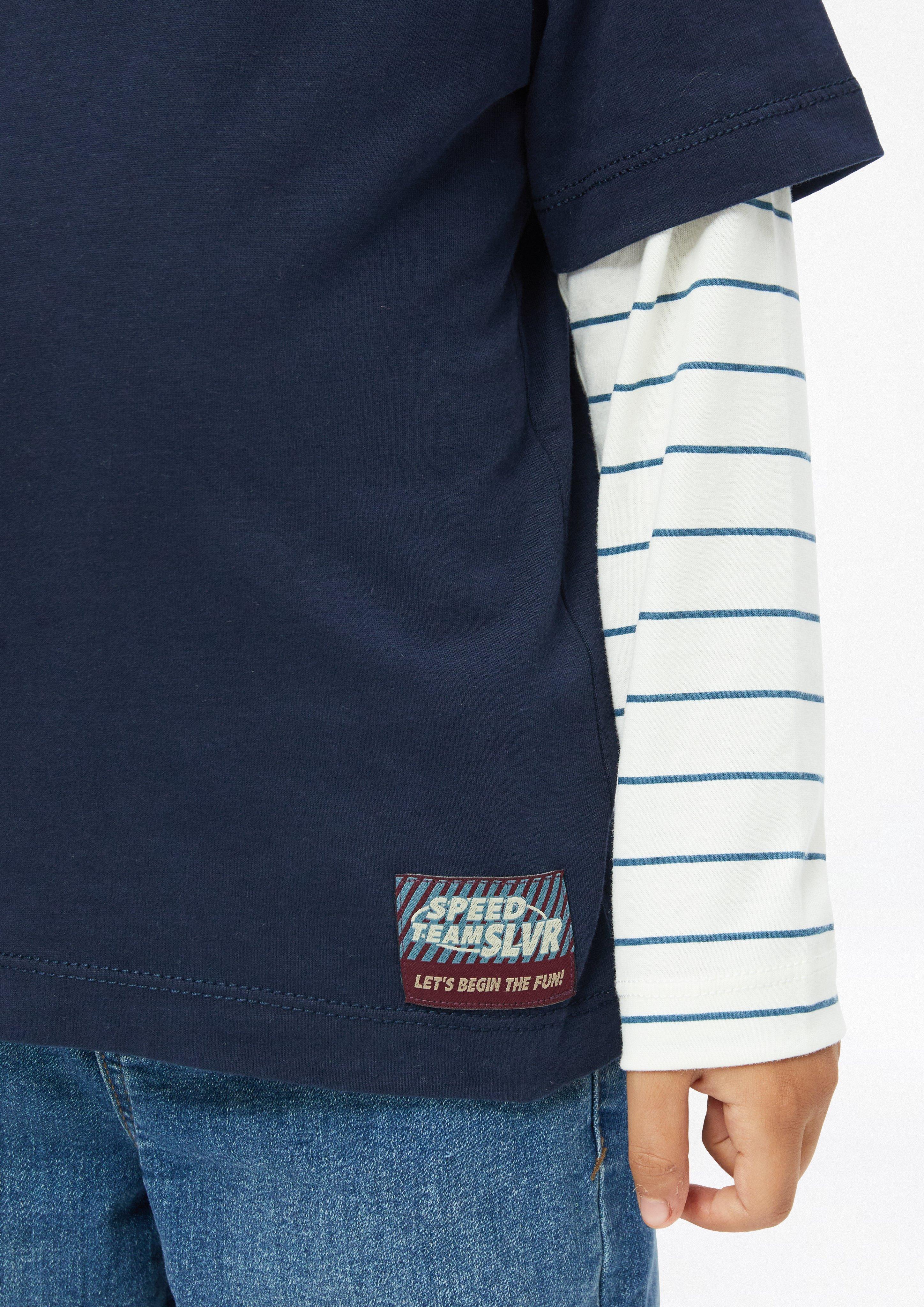 Kinder Kapuzen-Shirt in Layering-Optik in blau von s.Oliver