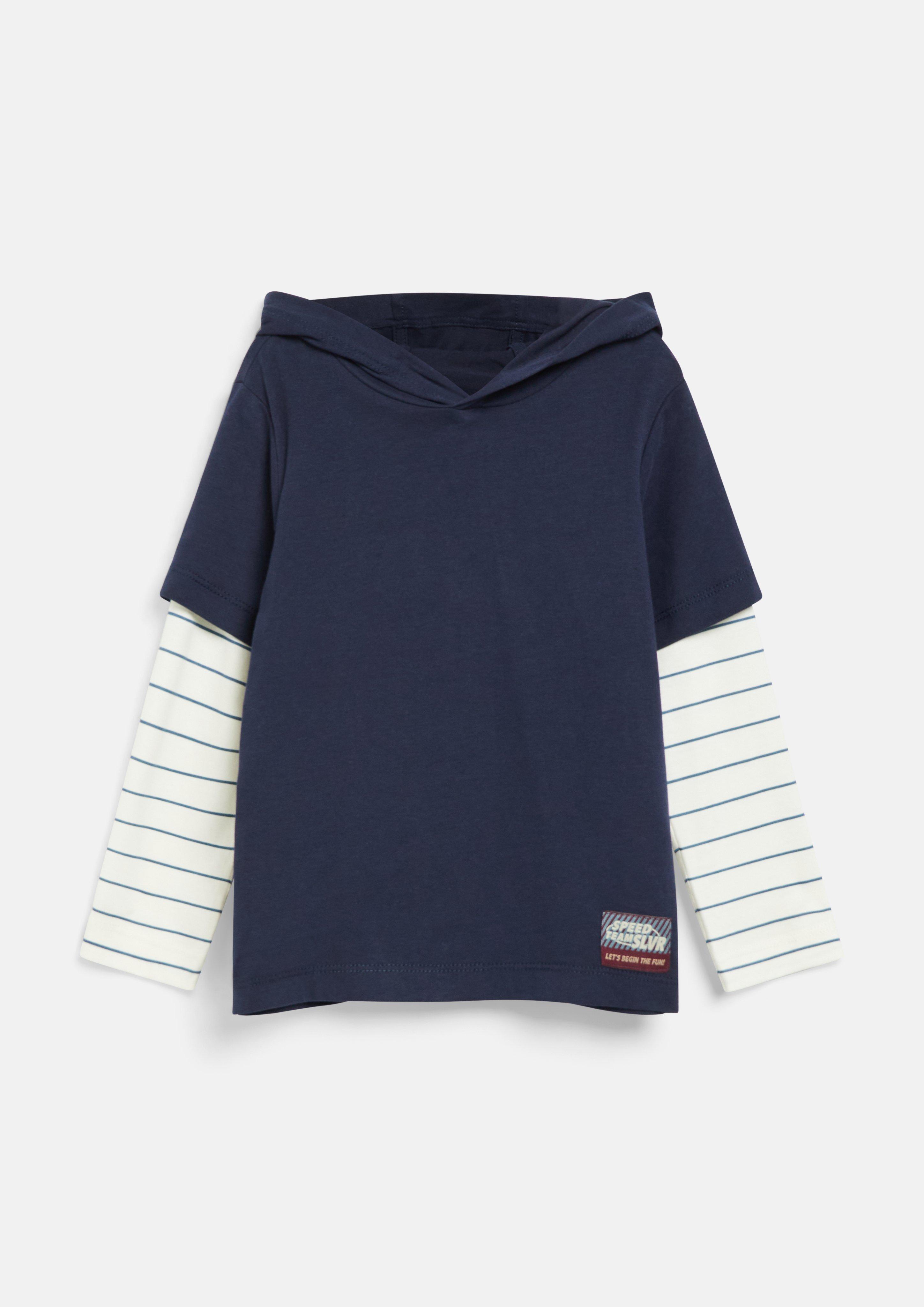 Kapuzen-Shirt in Layering-Optik in Farbe navy von s.Oliver