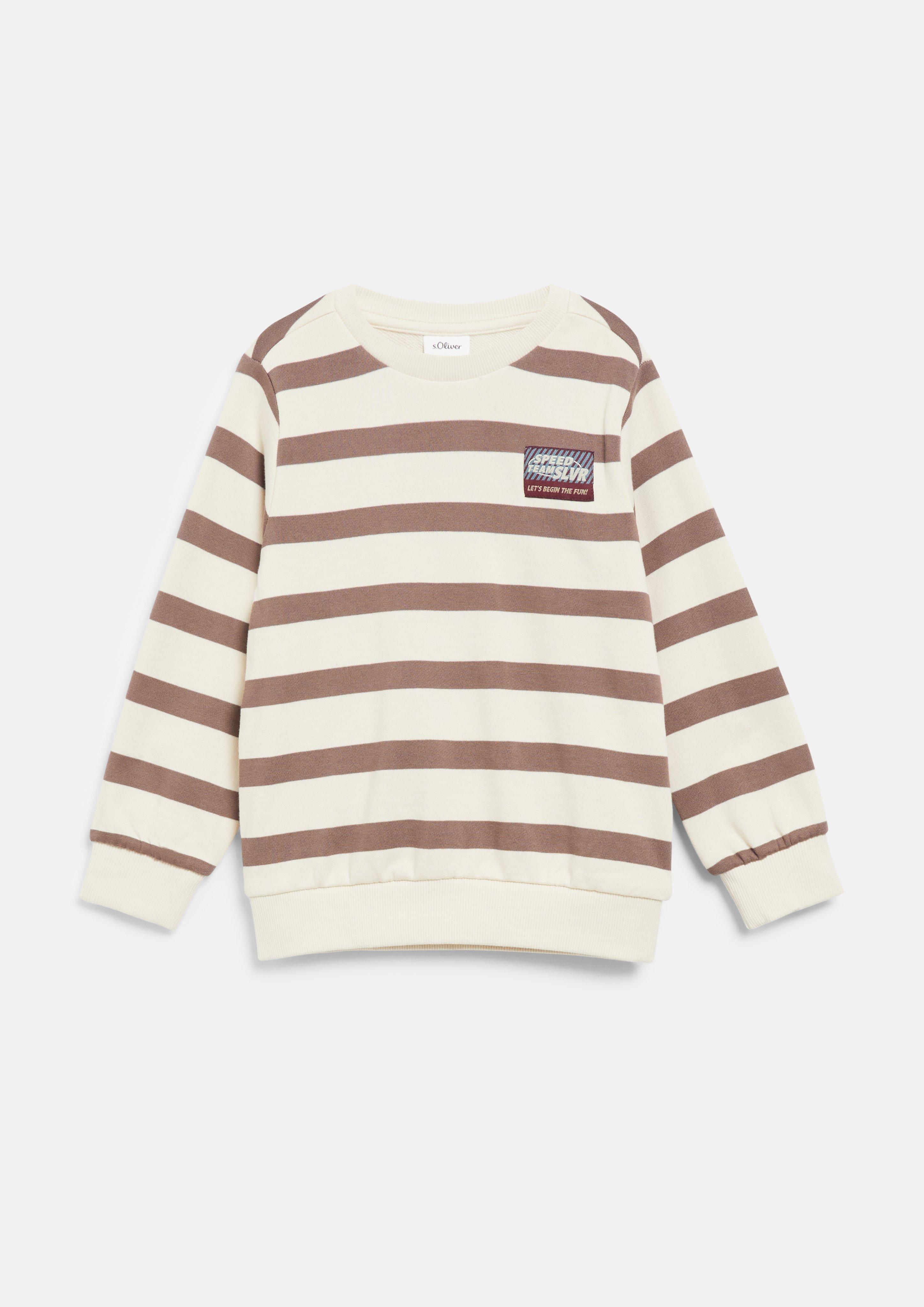 Junior Gestreepte sweater met geribde boorden en een kleine patch in crème van s.Oliver