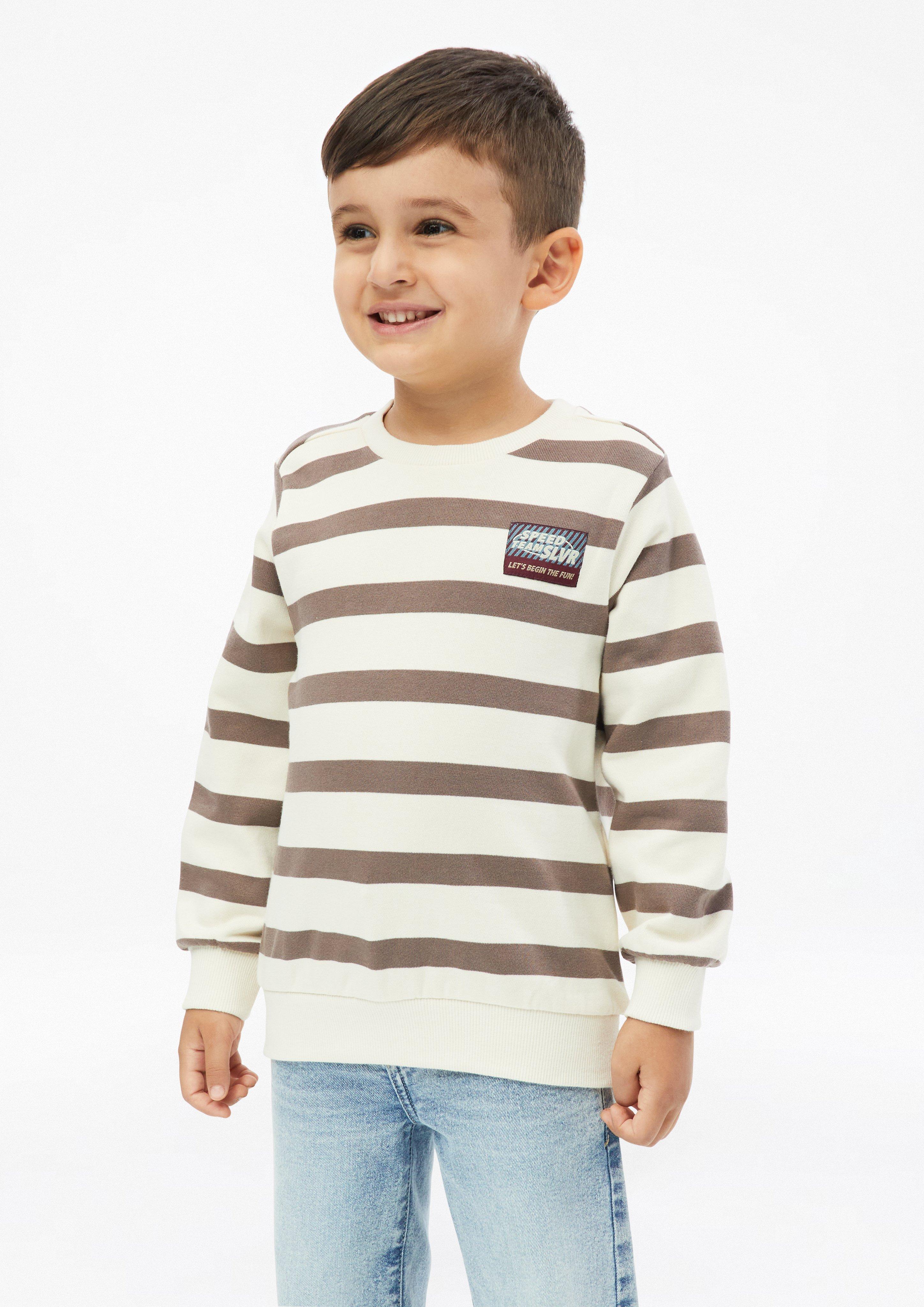 Striped sweatshirt with ribbed cuffs and a small patch in cream by s.Oliver