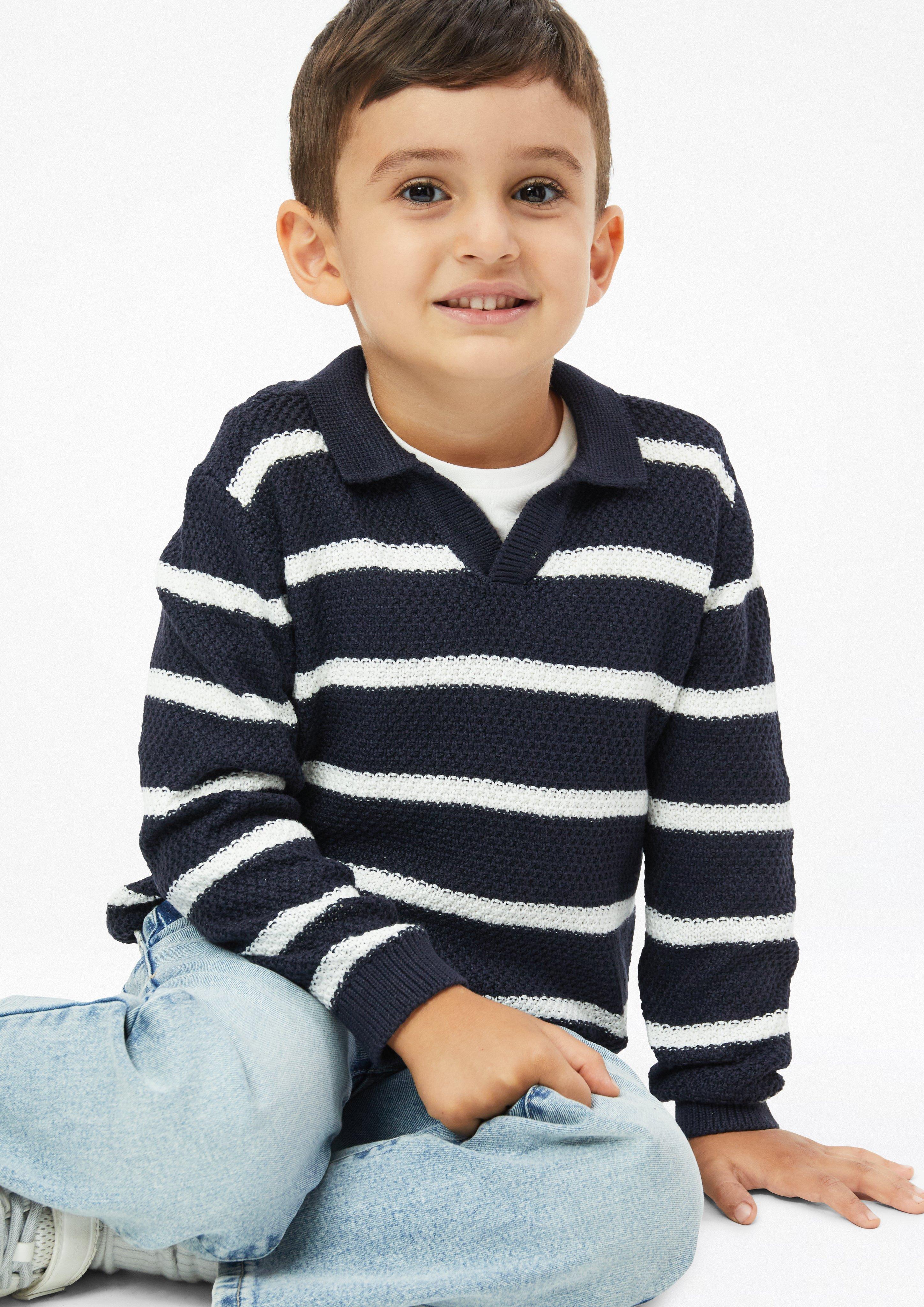 Kids Knitted polo shirt with textured pattern in blue by s.Oliver