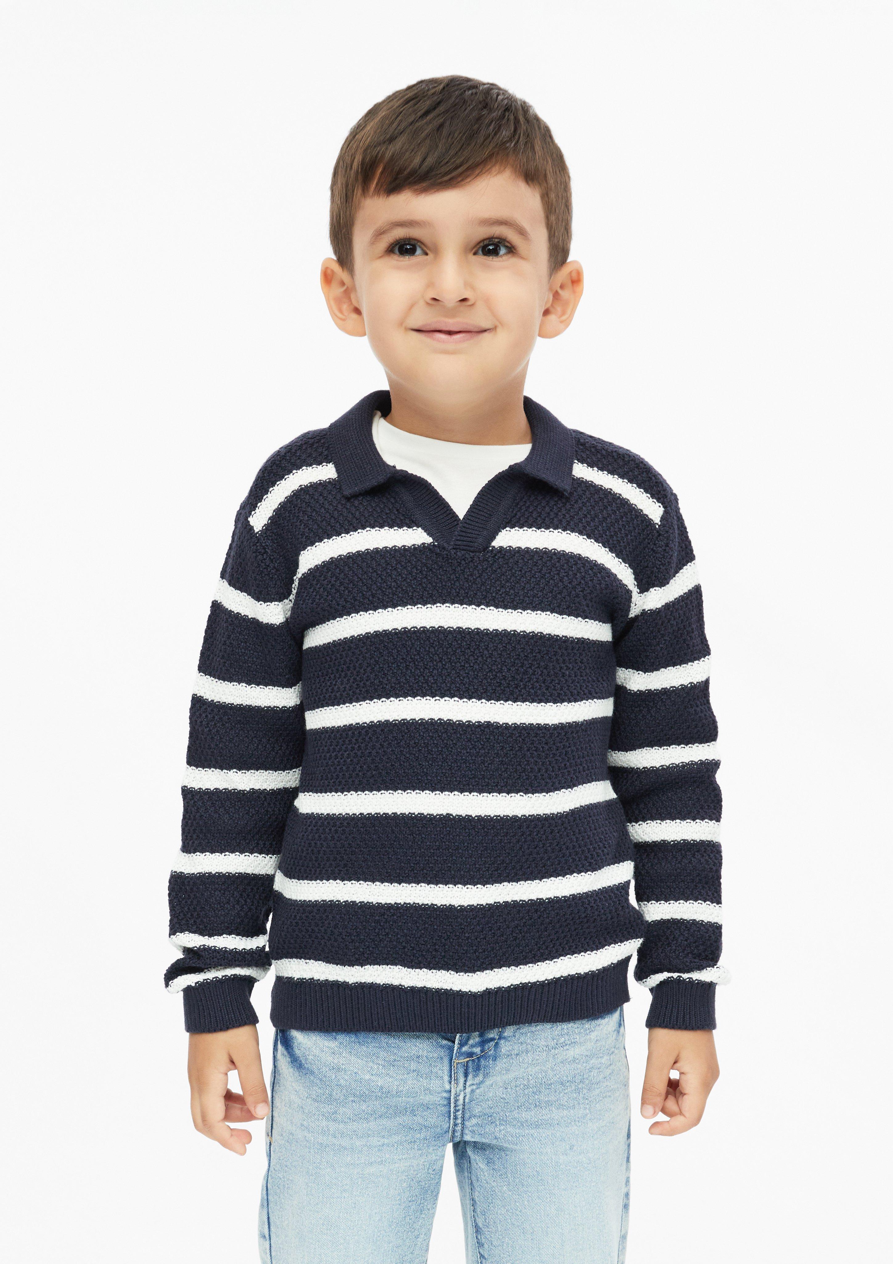 Knitted polo shirt with textured pattern in navy by s.Oliver