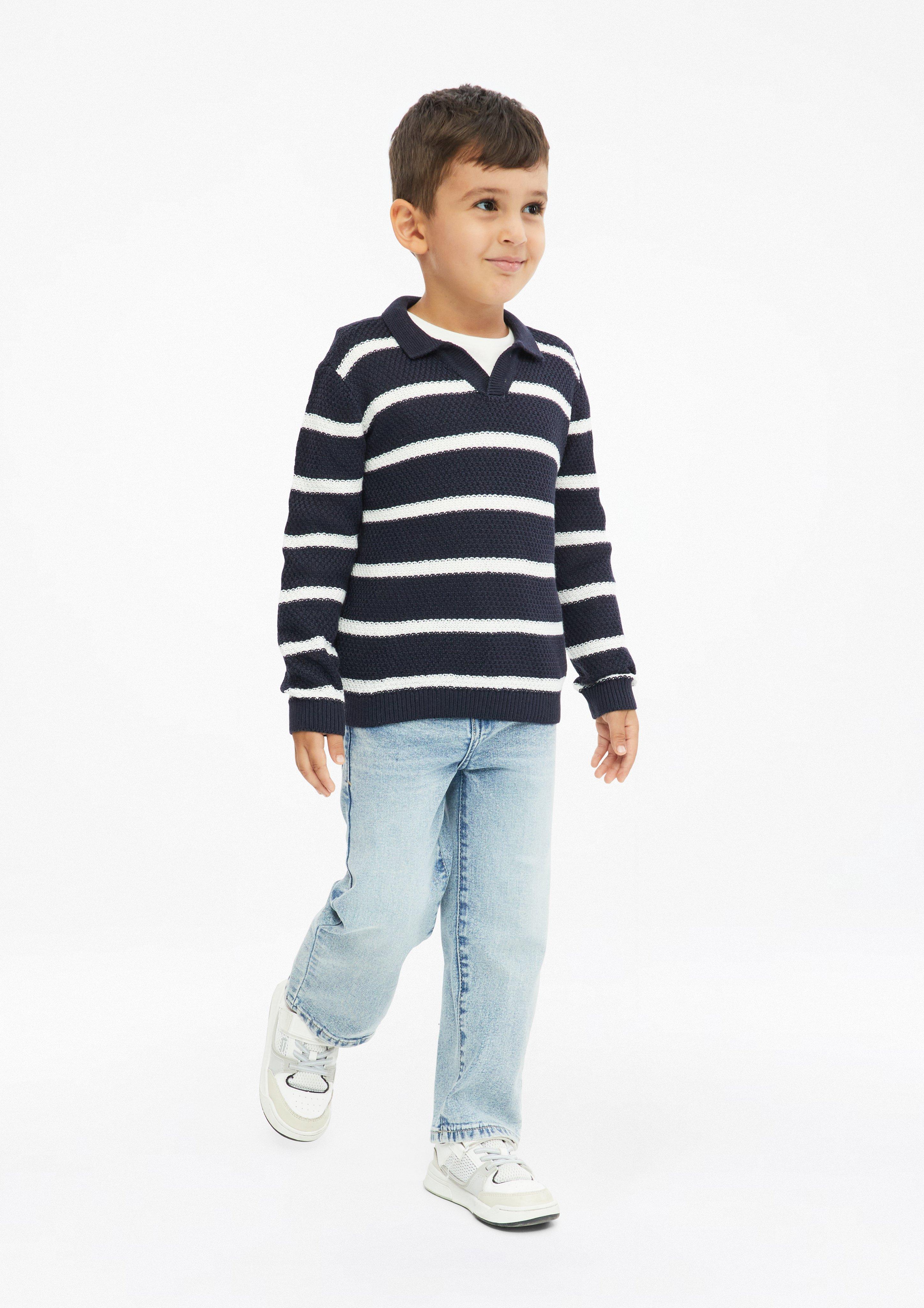 Kids Knitted polo shirt with textured pattern in blue by s.Oliver